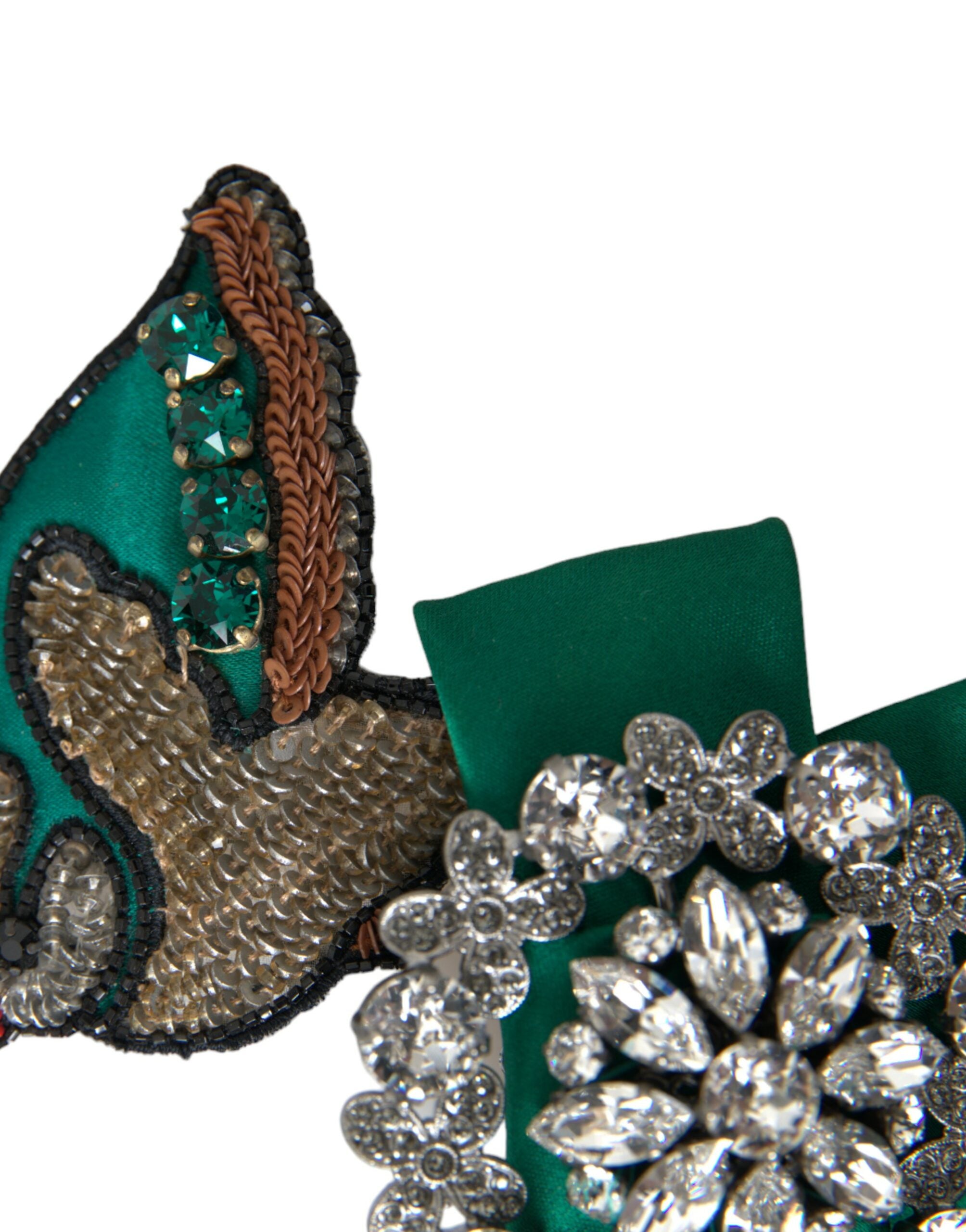 Green Satin Bird Crystal Women Hair Clip - ventzia