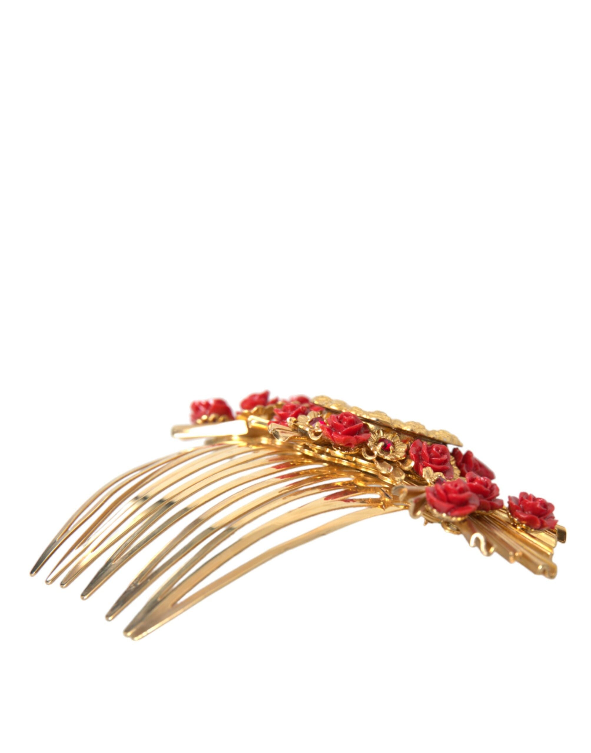 Gold Brass Crystal Heart Floral Hair Comb - ventzia