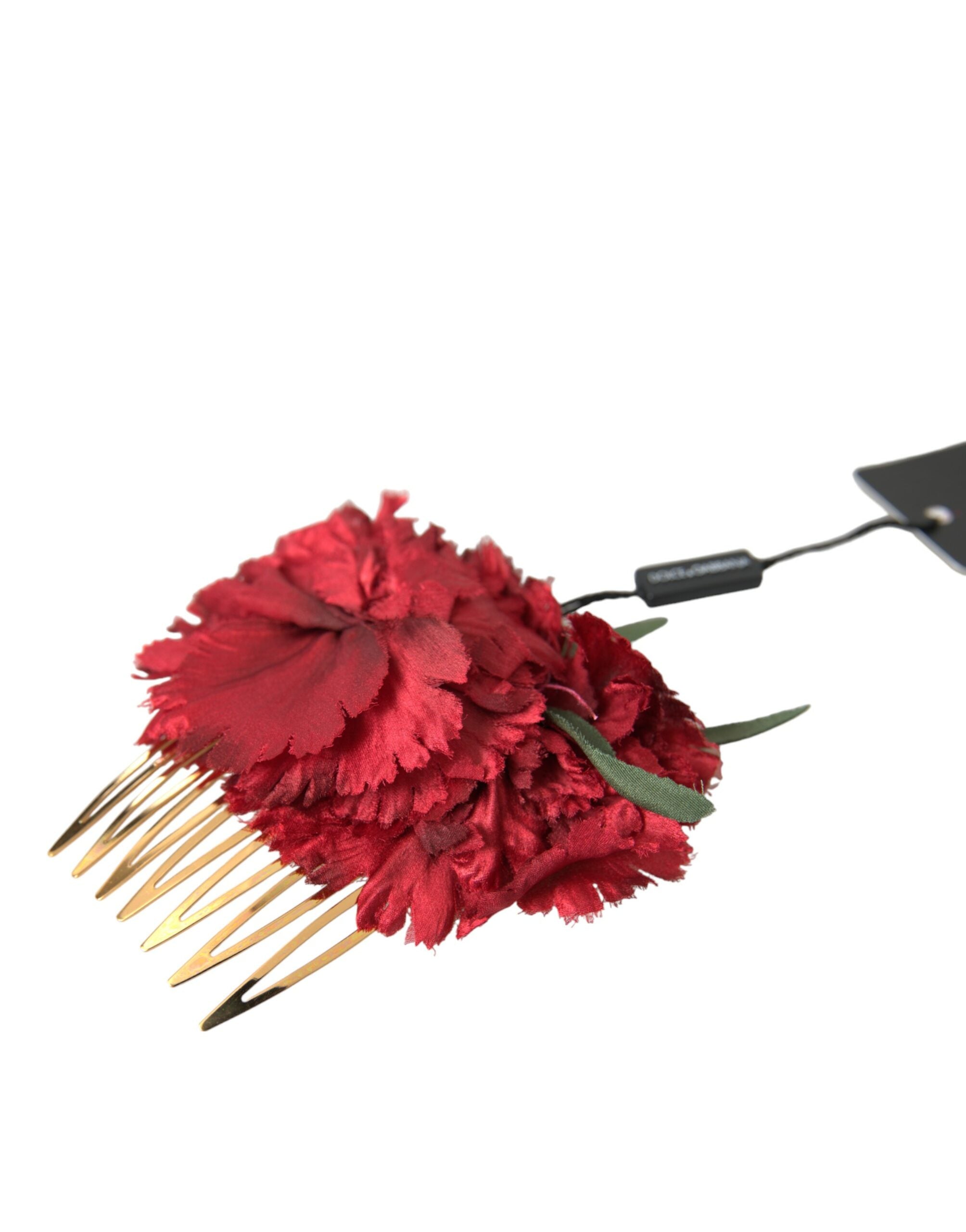 Red Silk Floral Gold Brass Women Hair Comb - ventzia
