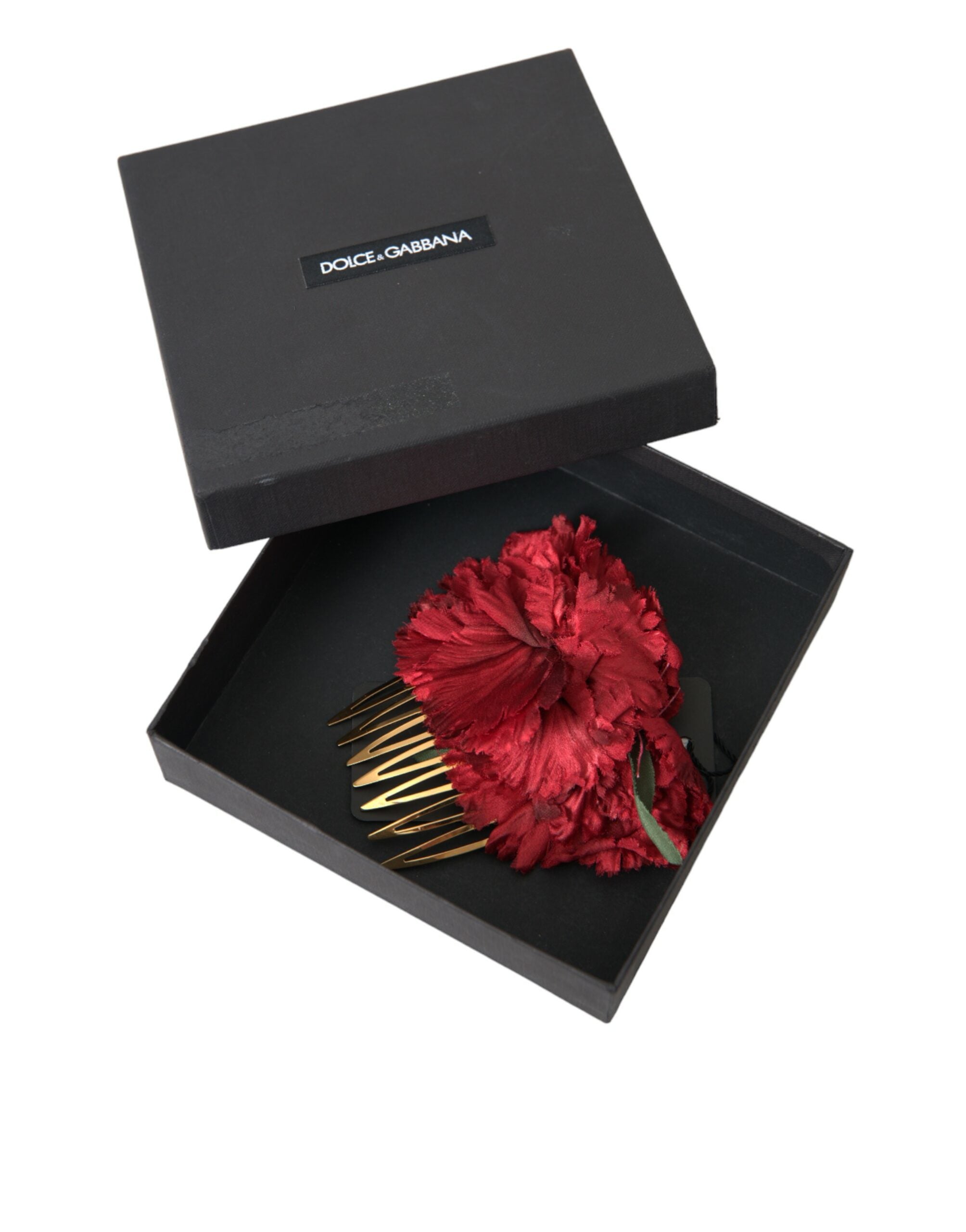 Red Silk Floral Gold Brass Women Hair Comb - ventzia
