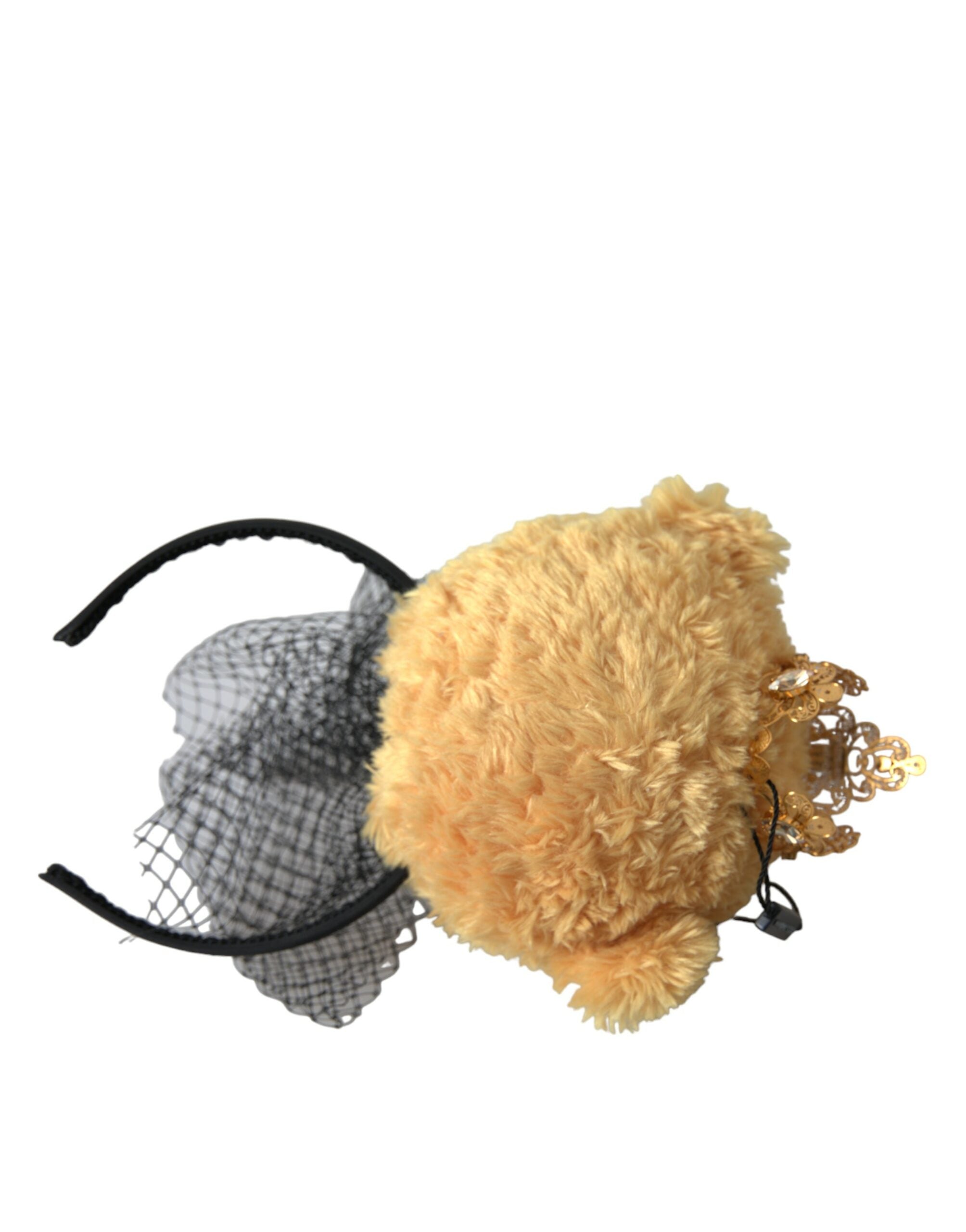 Brown Teddy Bear Gold Crystal Crown Hair Band Diadem - ventzia