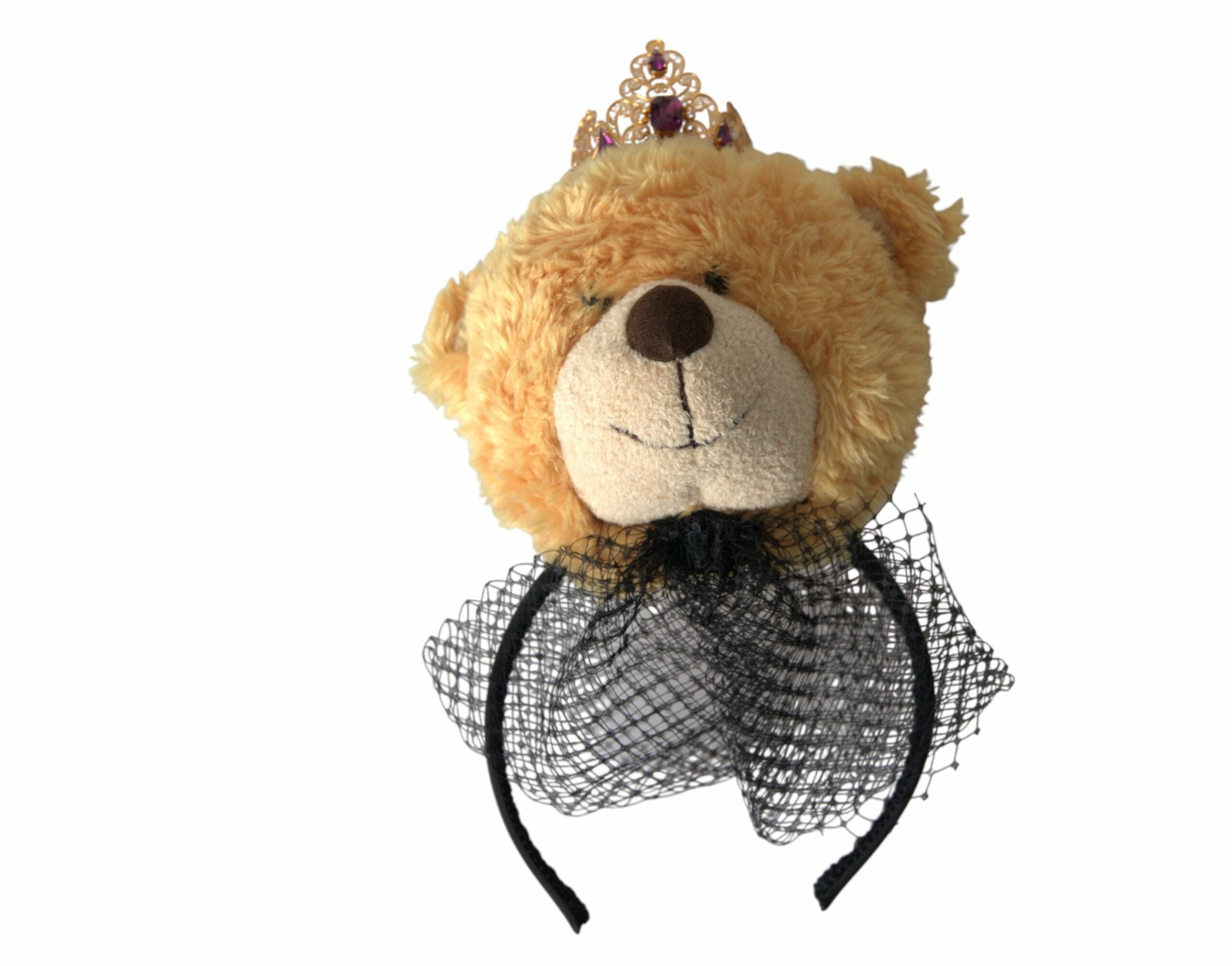 Brown Teddy Bear Gold Crystal Crown Hair Band Diadem - ventzia