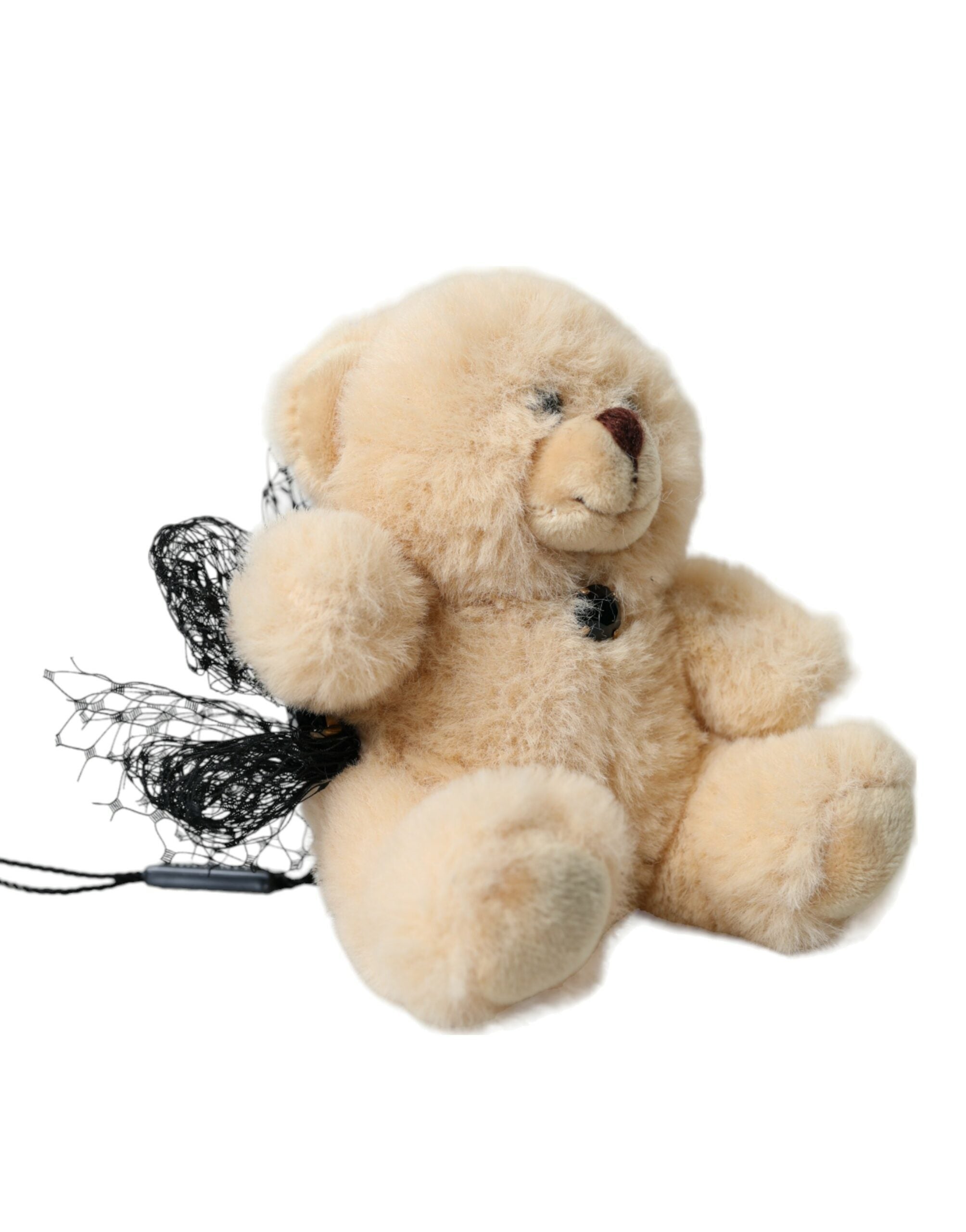 Beige Teddy Bear Mesh Net Band Hair Clip - ventzia