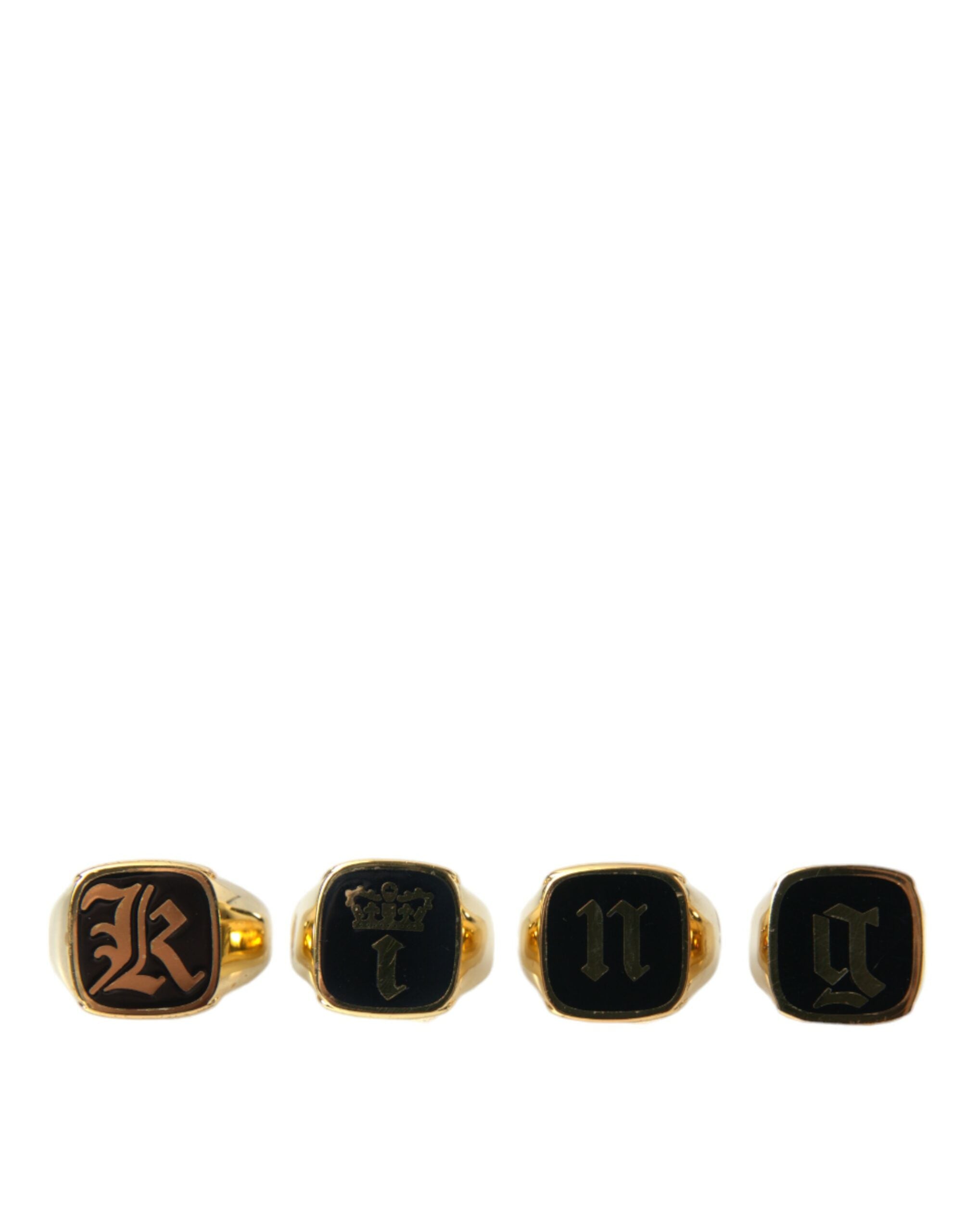 Gold Brass KING Enamel Set of 4 Ring - ventzia