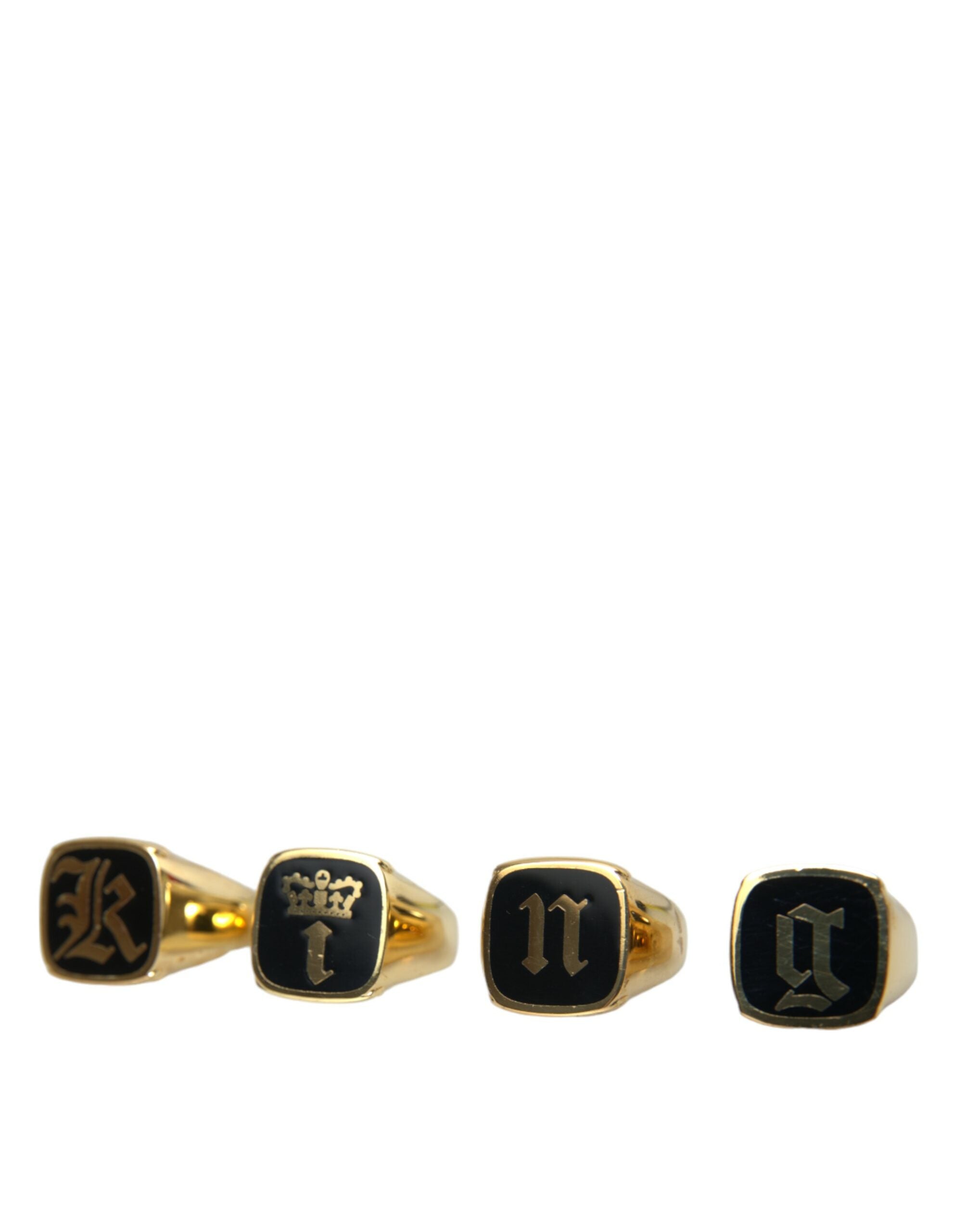 Gold Brass KING Enamel Set of 4 Ring - ventzia