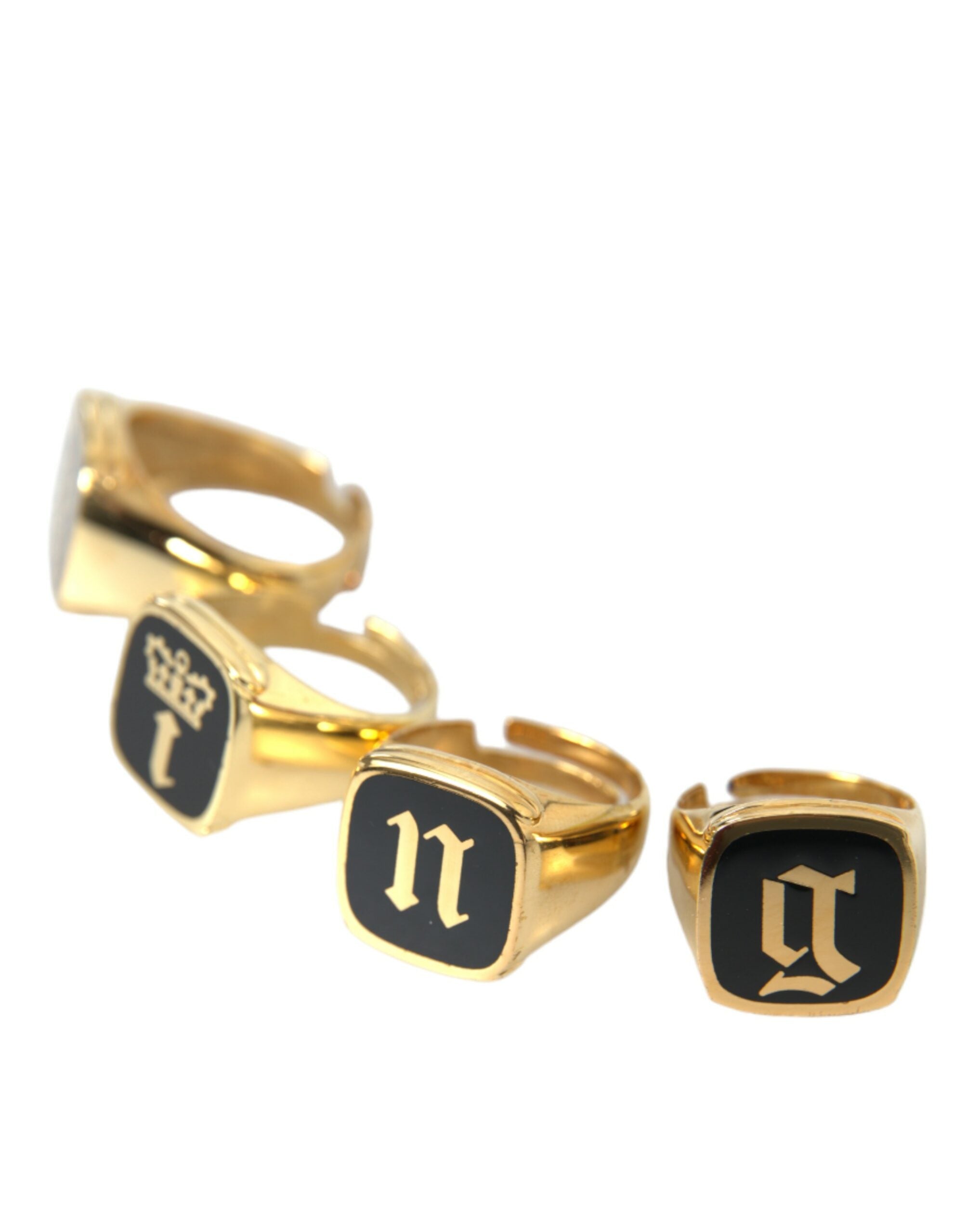 Gold Brass KING Enamel Set of 4 Ring - ventzia