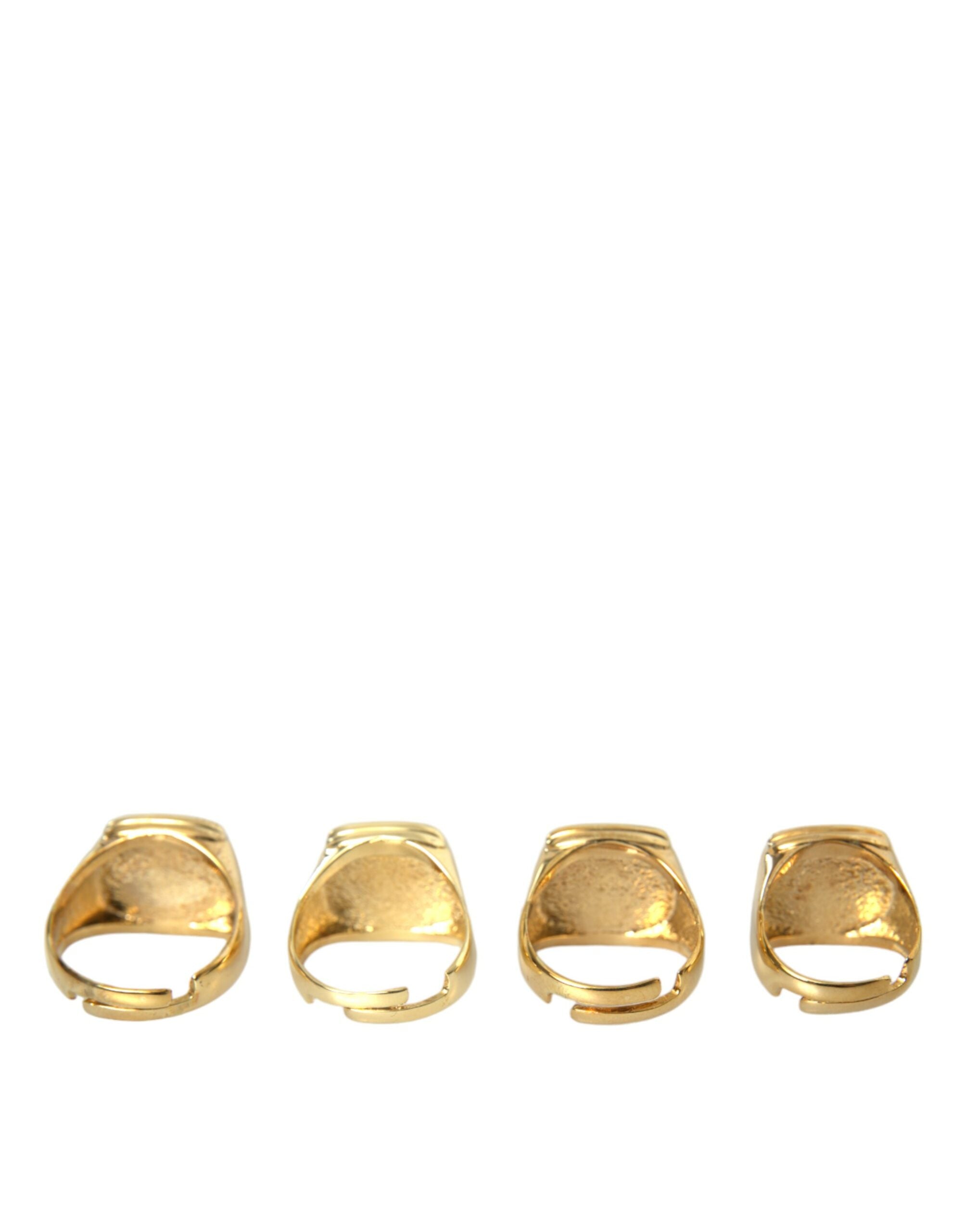 Gold Brass KING Enamel Set of 4 Ring - ventzia