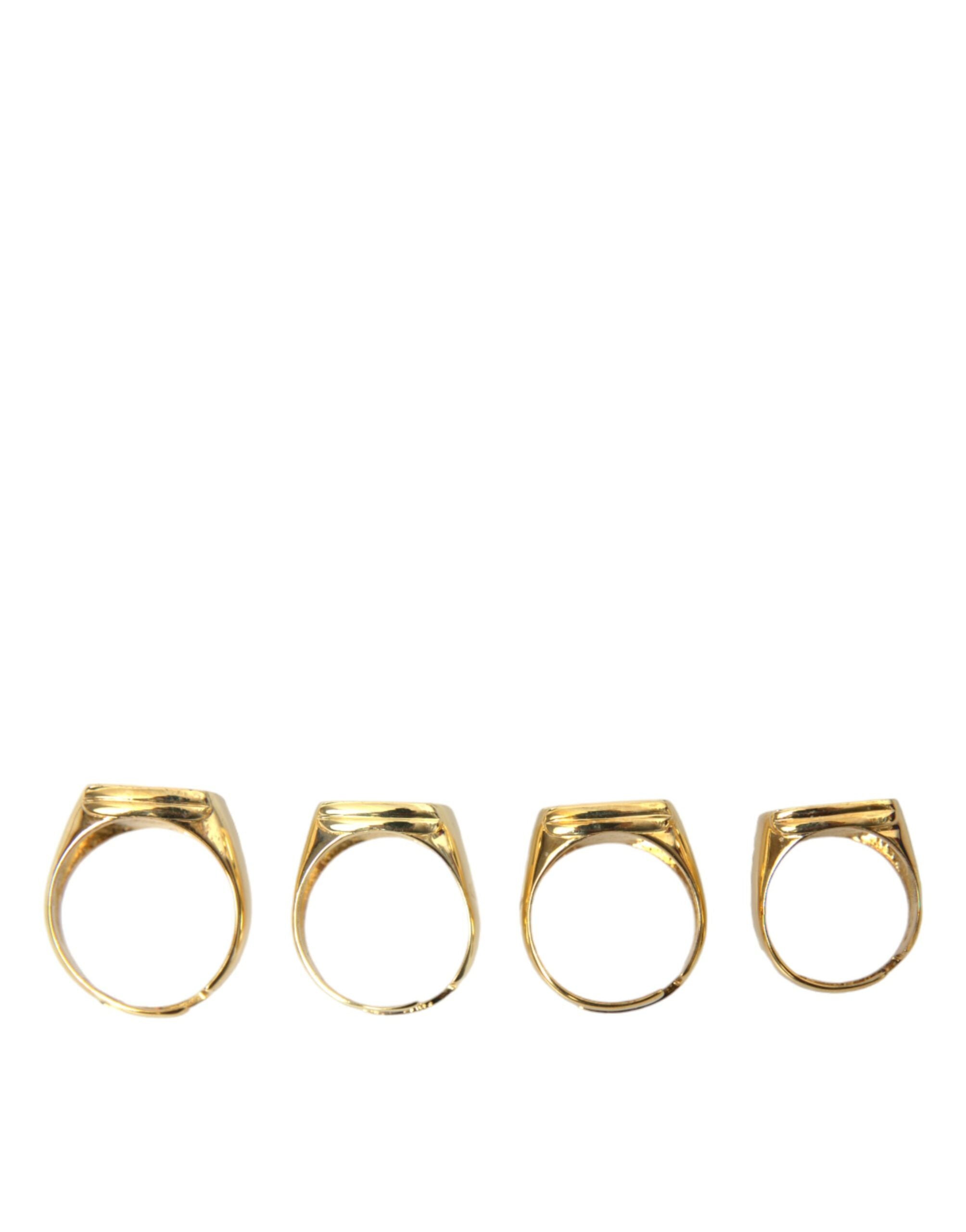 Gold Brass KING Enamel Set of 4 Ring - ventzia