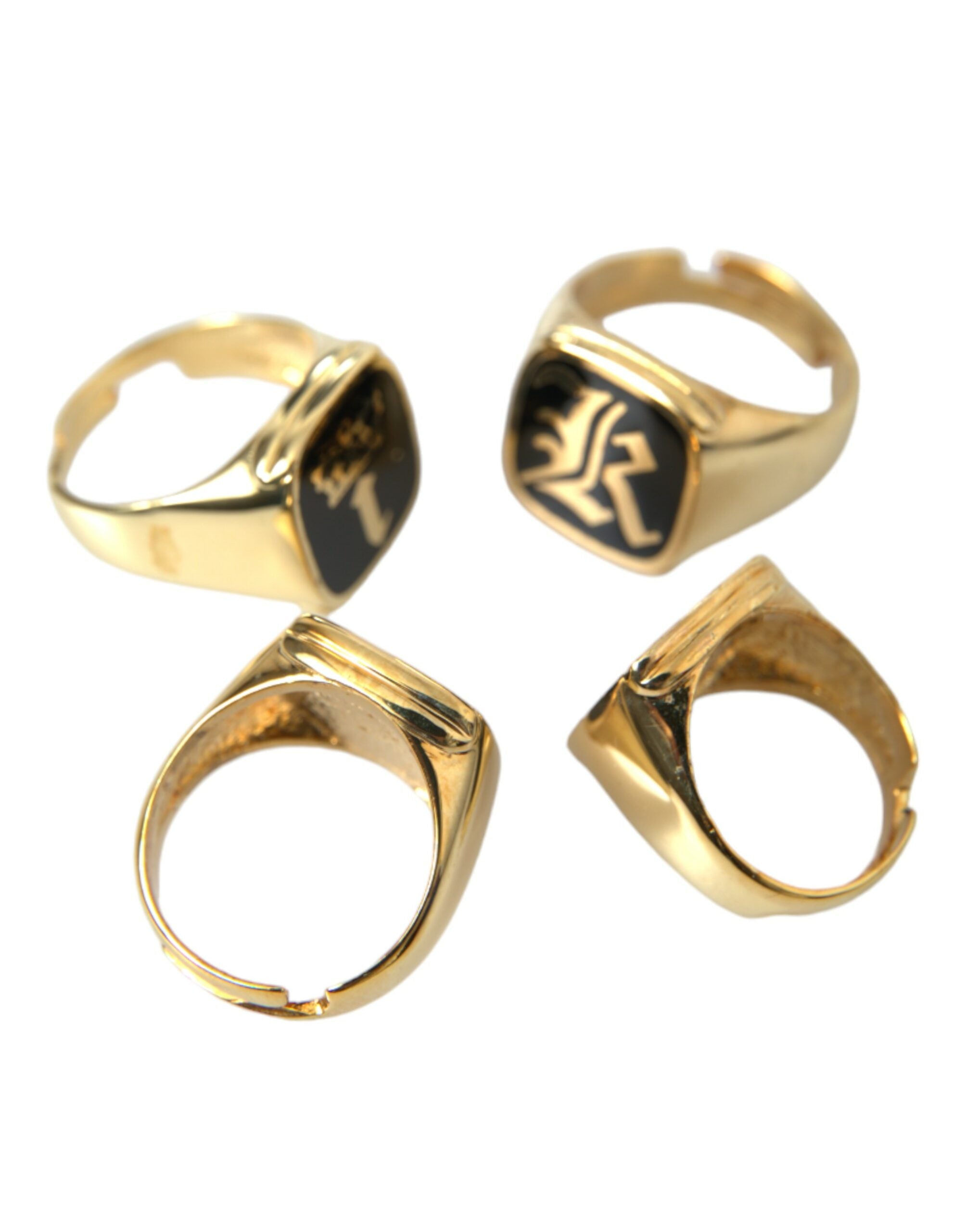 Gold Brass KING Enamel Set of 4 Ring - ventzia