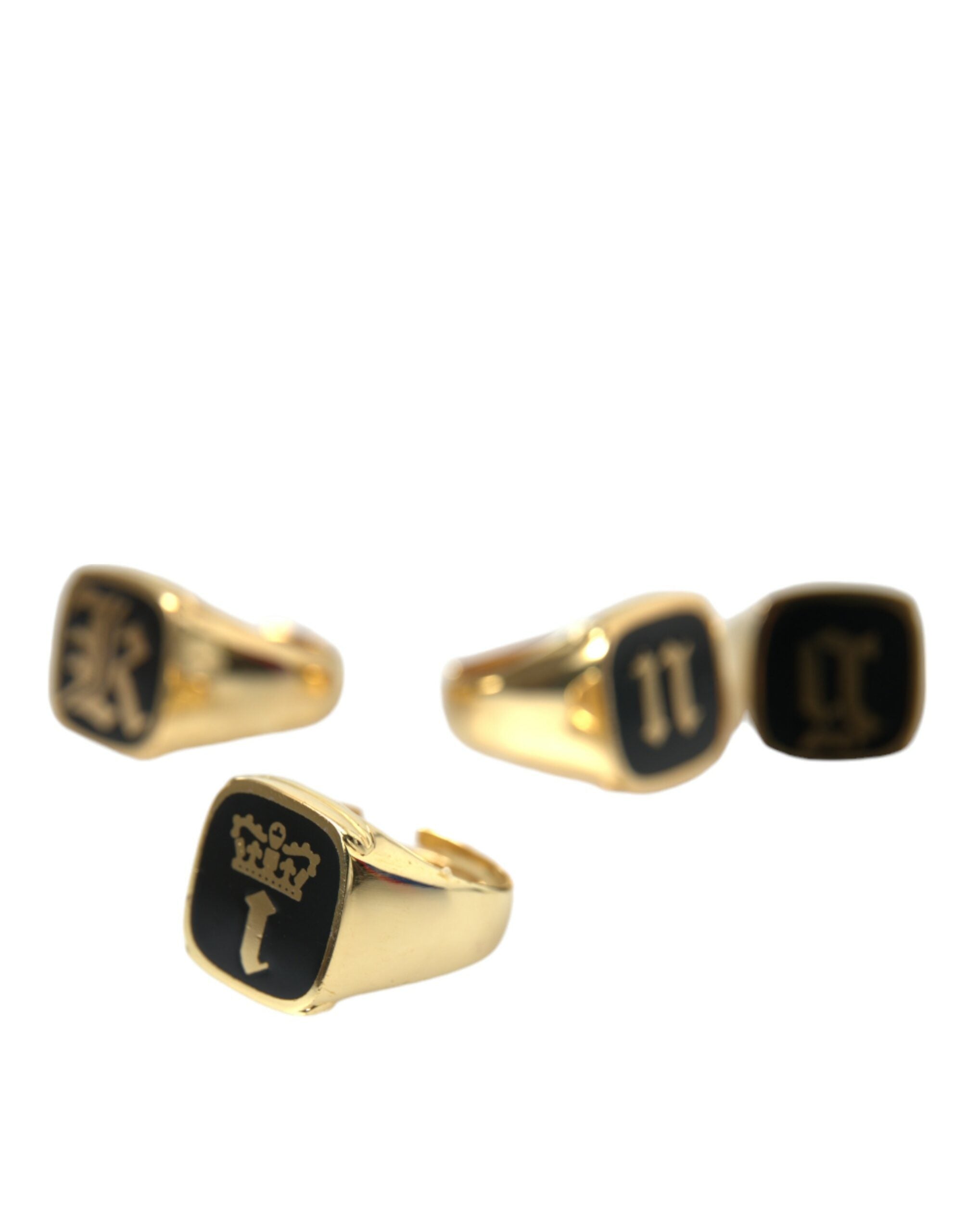 Gold Brass KING Enamel Set of 4 Ring - ventzia