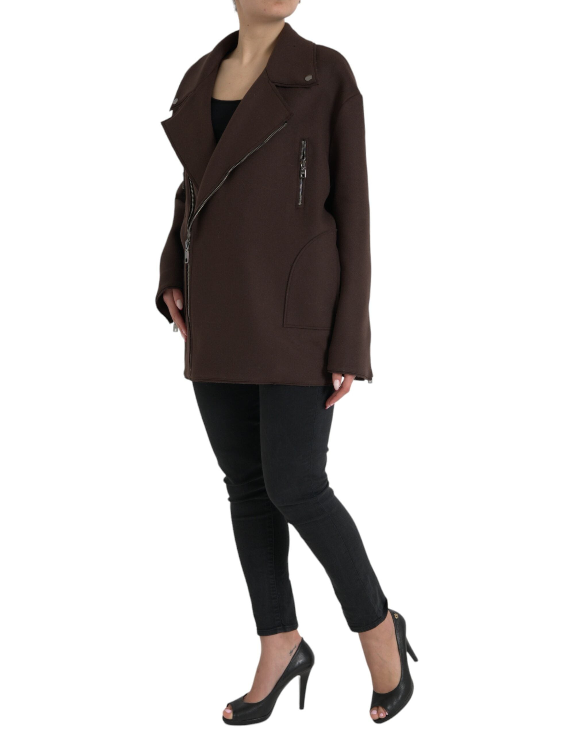 Brown Coat Short Biker Wool Jacket - ventzia