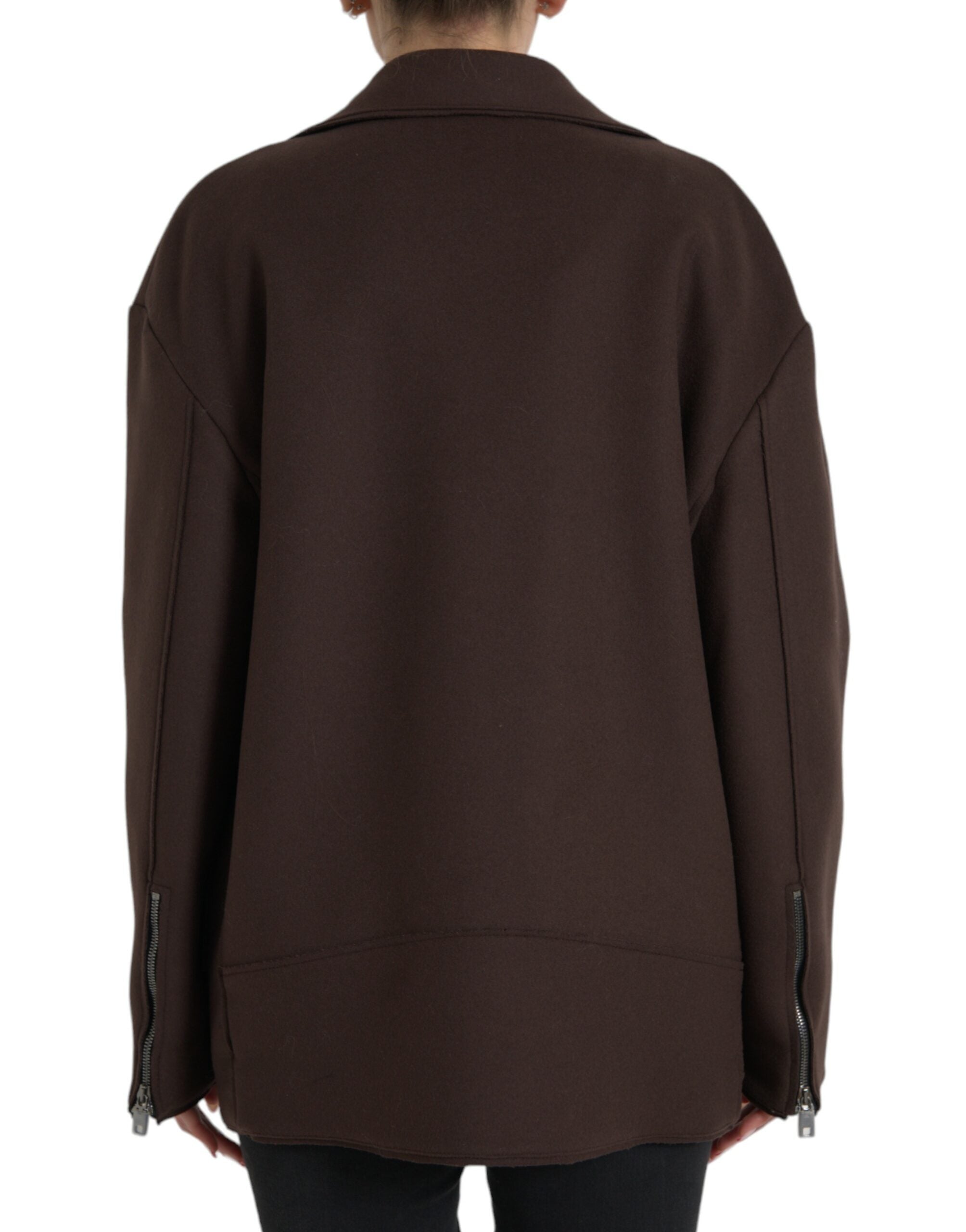 Brown Coat Short Biker Wool Jacket - ventzia