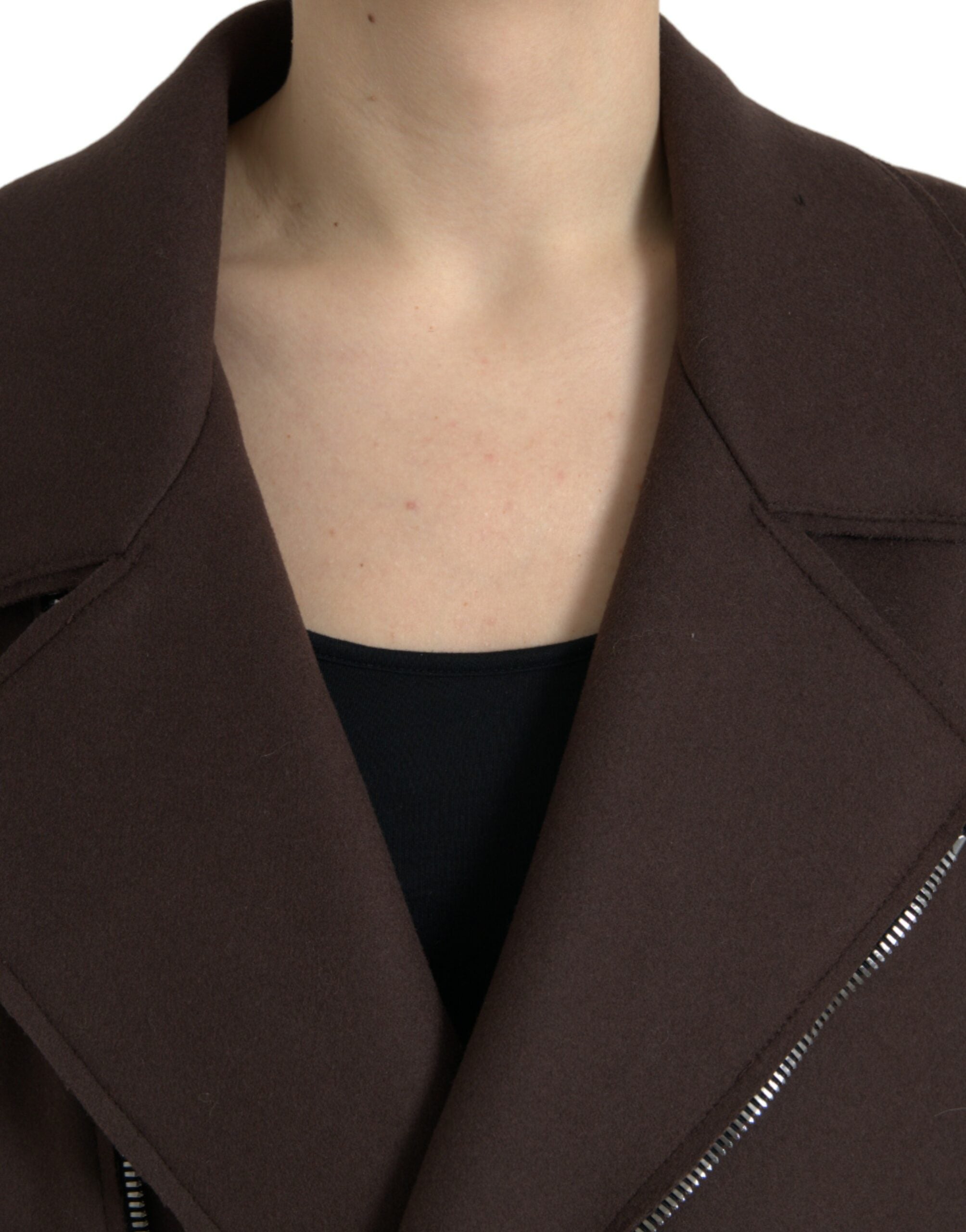 Brown Coat Short Biker Wool Jacket - ventzia
