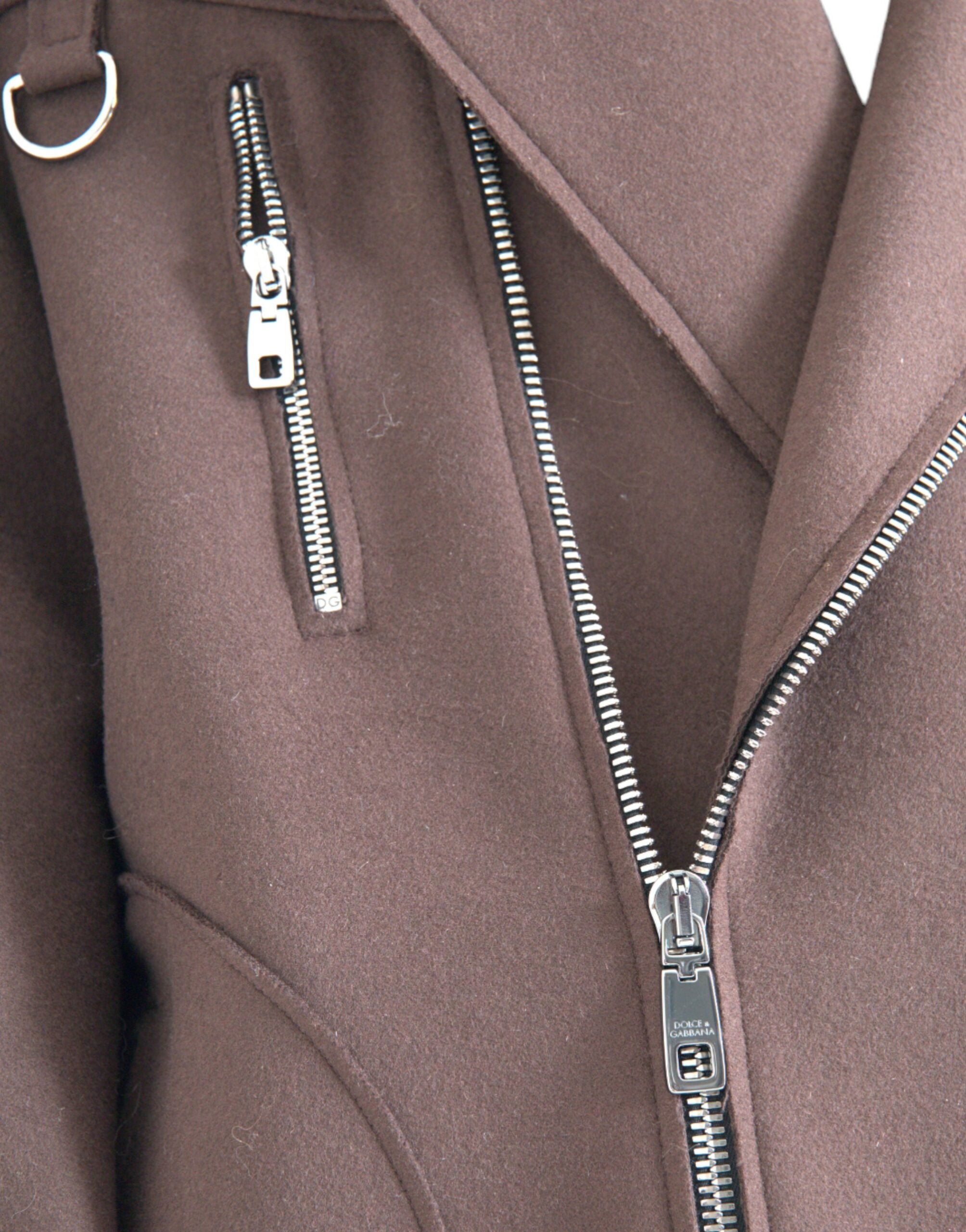 Brown Coat Short Biker Wool Jacket - ventzia