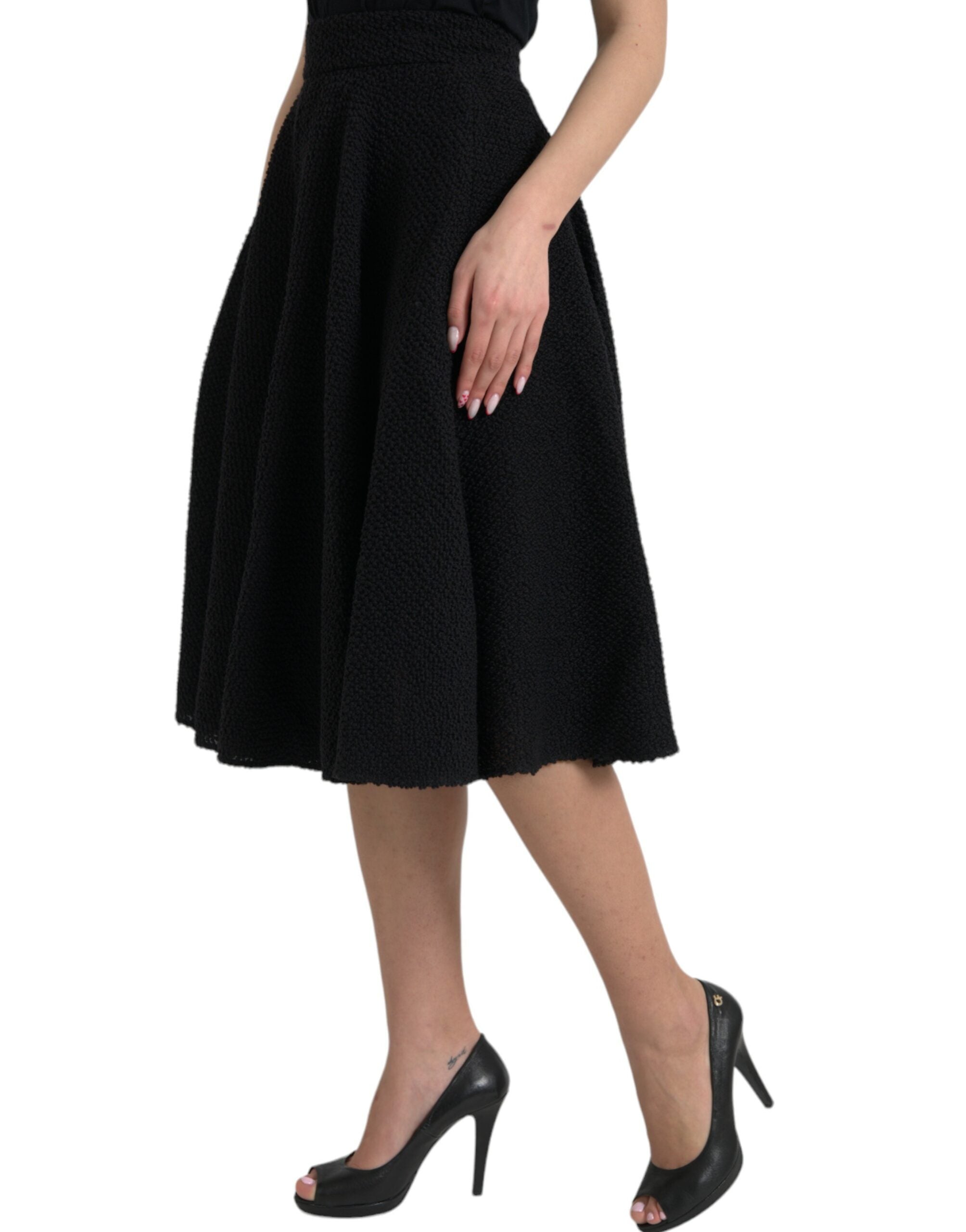Black High Waist A-line Knee Length Skirt - ventzia