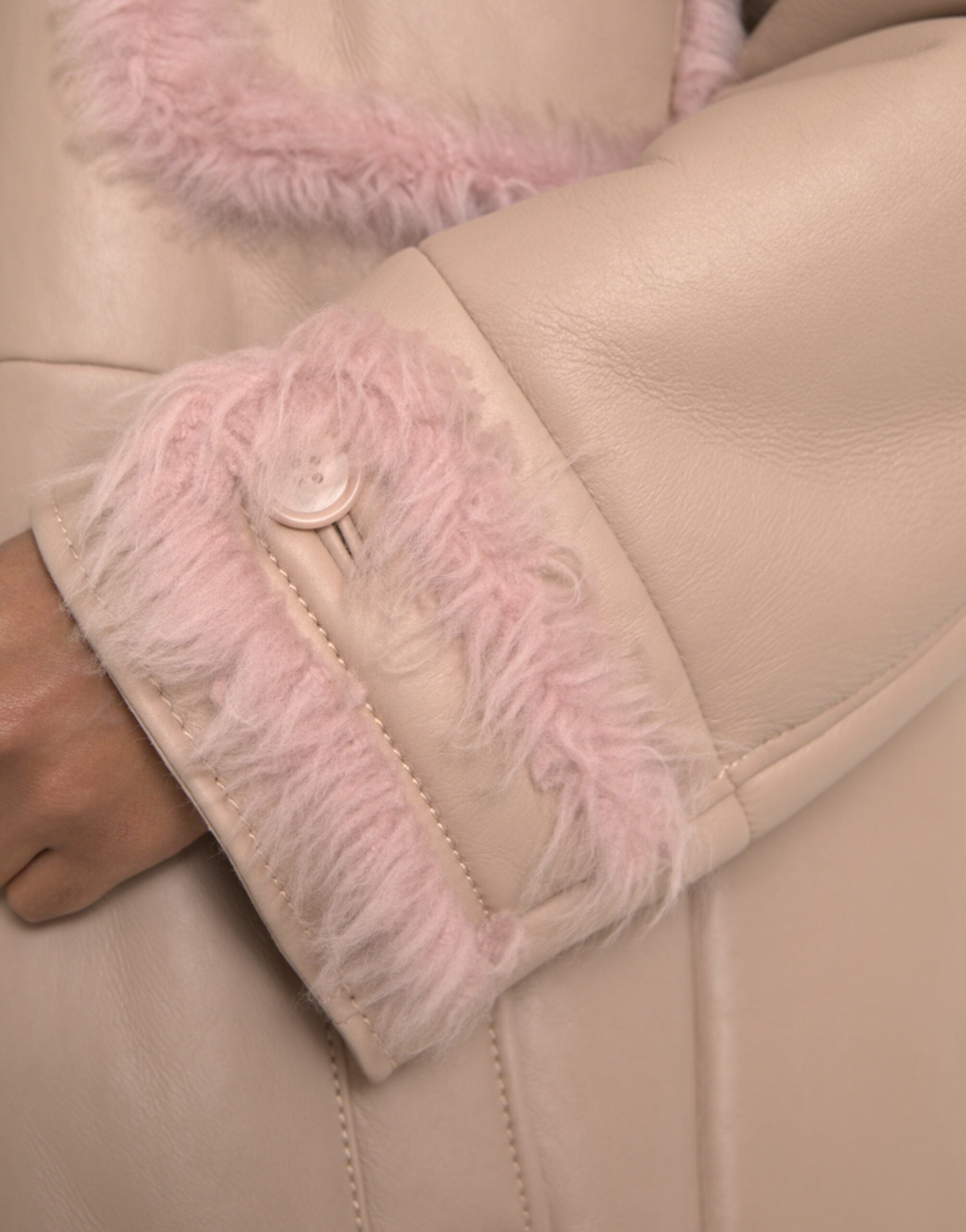 Beige Pink Lamb Leather Shearling Coat Jacket - ventzia