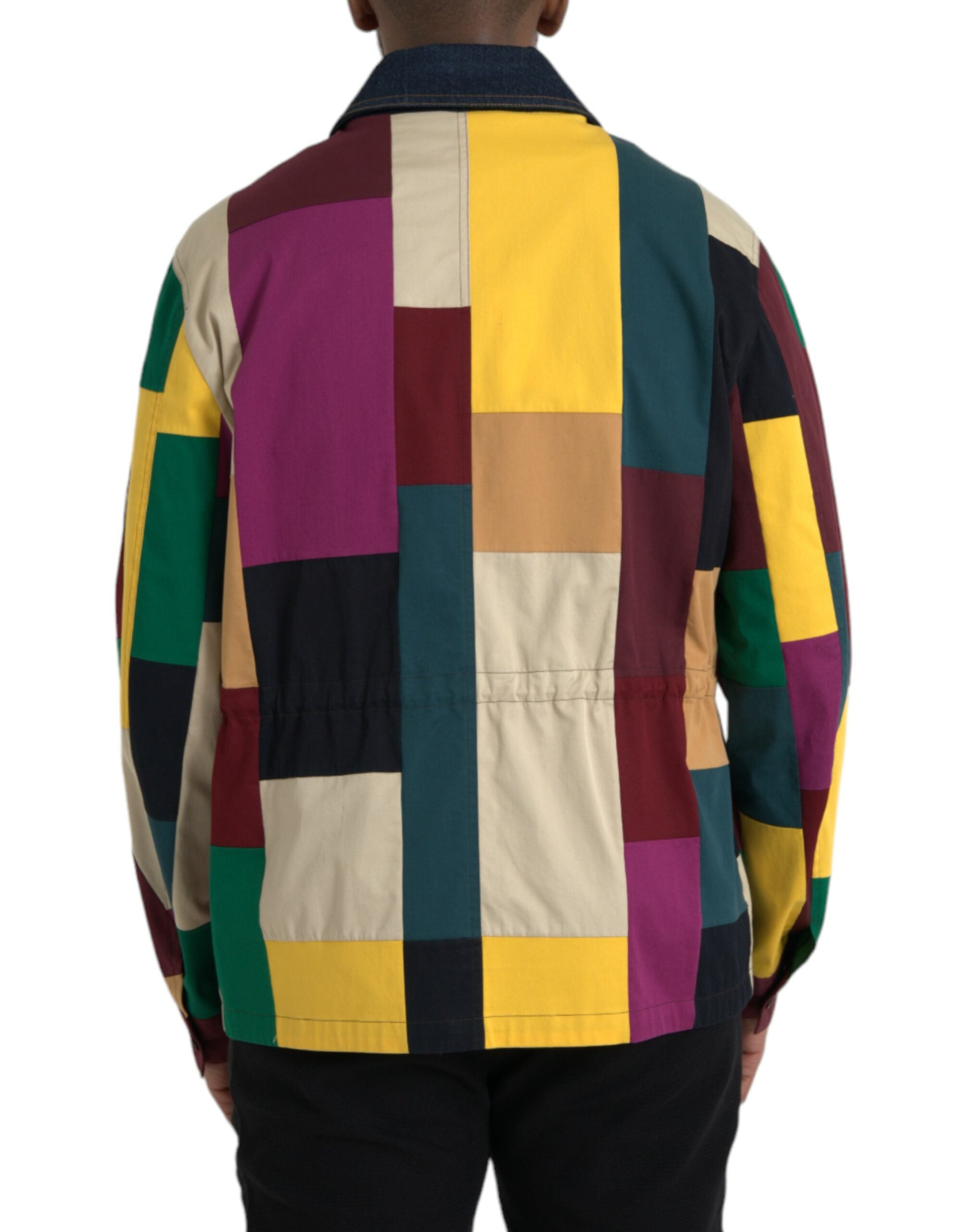 Multicolor Patchwork Cotton Collared Jacket - ventzia