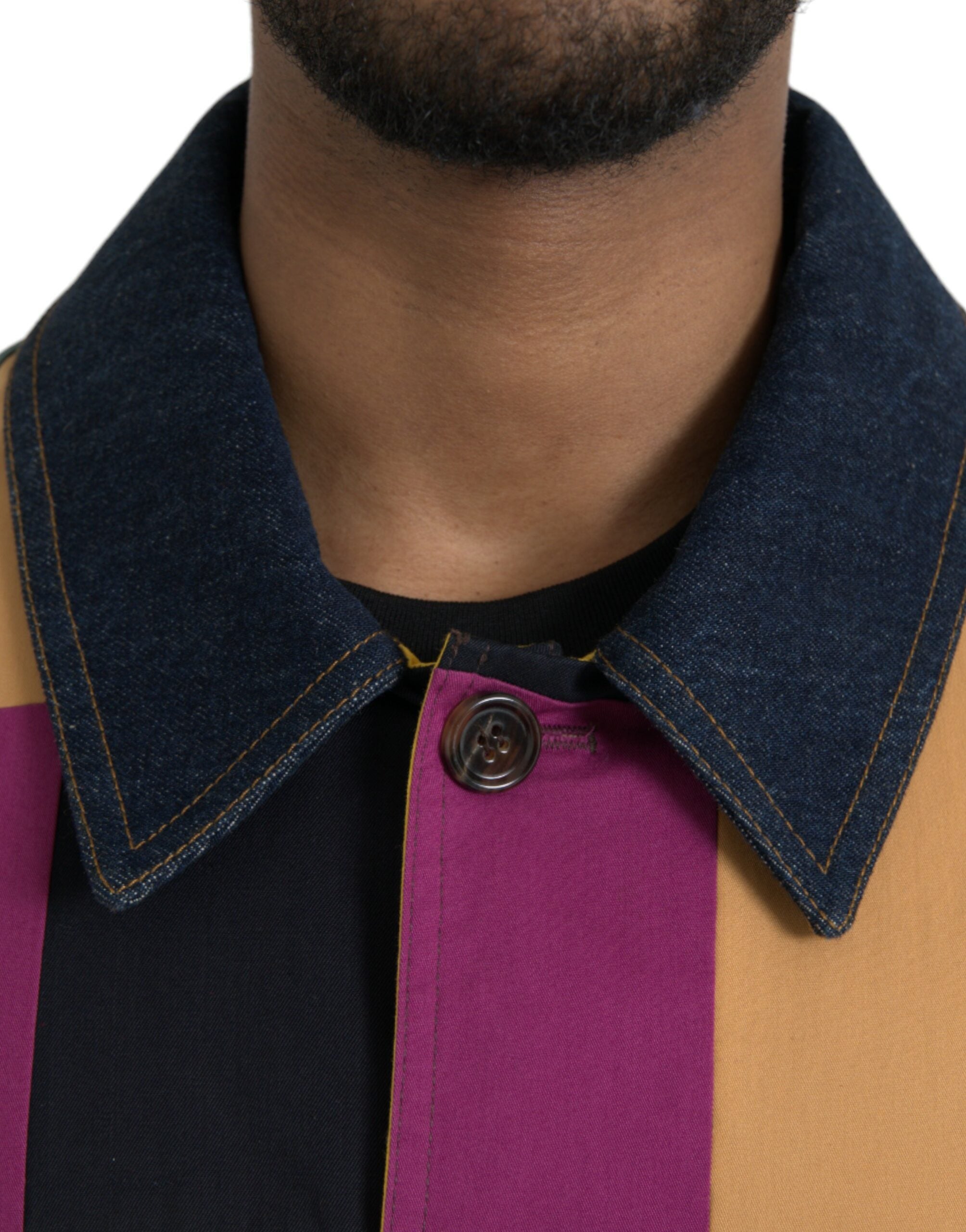 Multicolor Patchwork Cotton Collared Jacket - ventzia