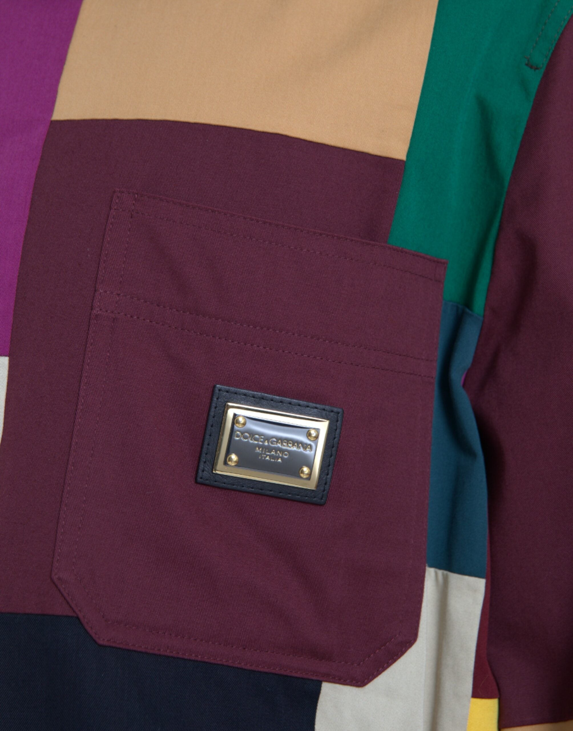Multicolor Patchwork Cotton Collared Jacket - ventzia