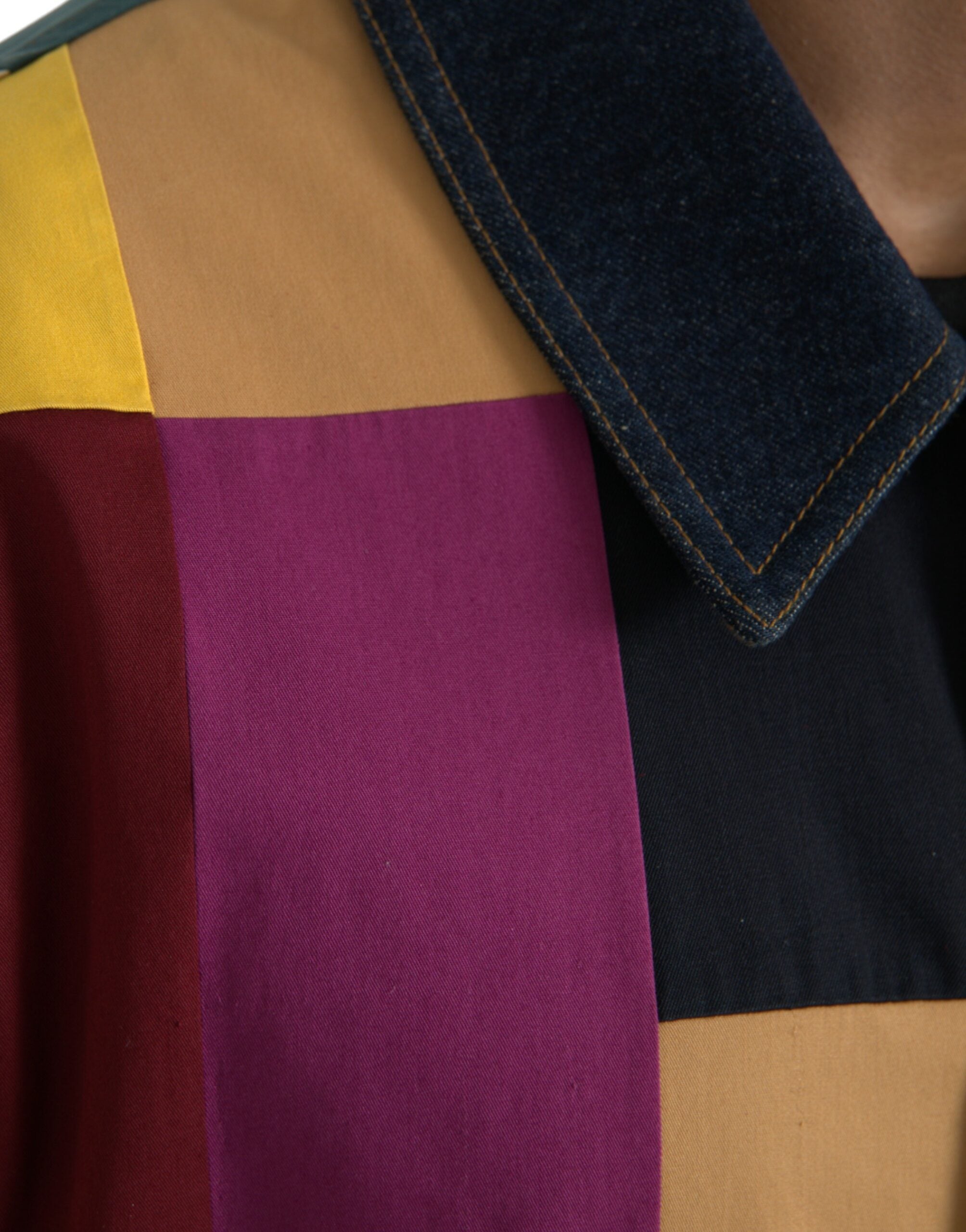 Multicolor Patchwork Cotton Collared Jacket - ventzia