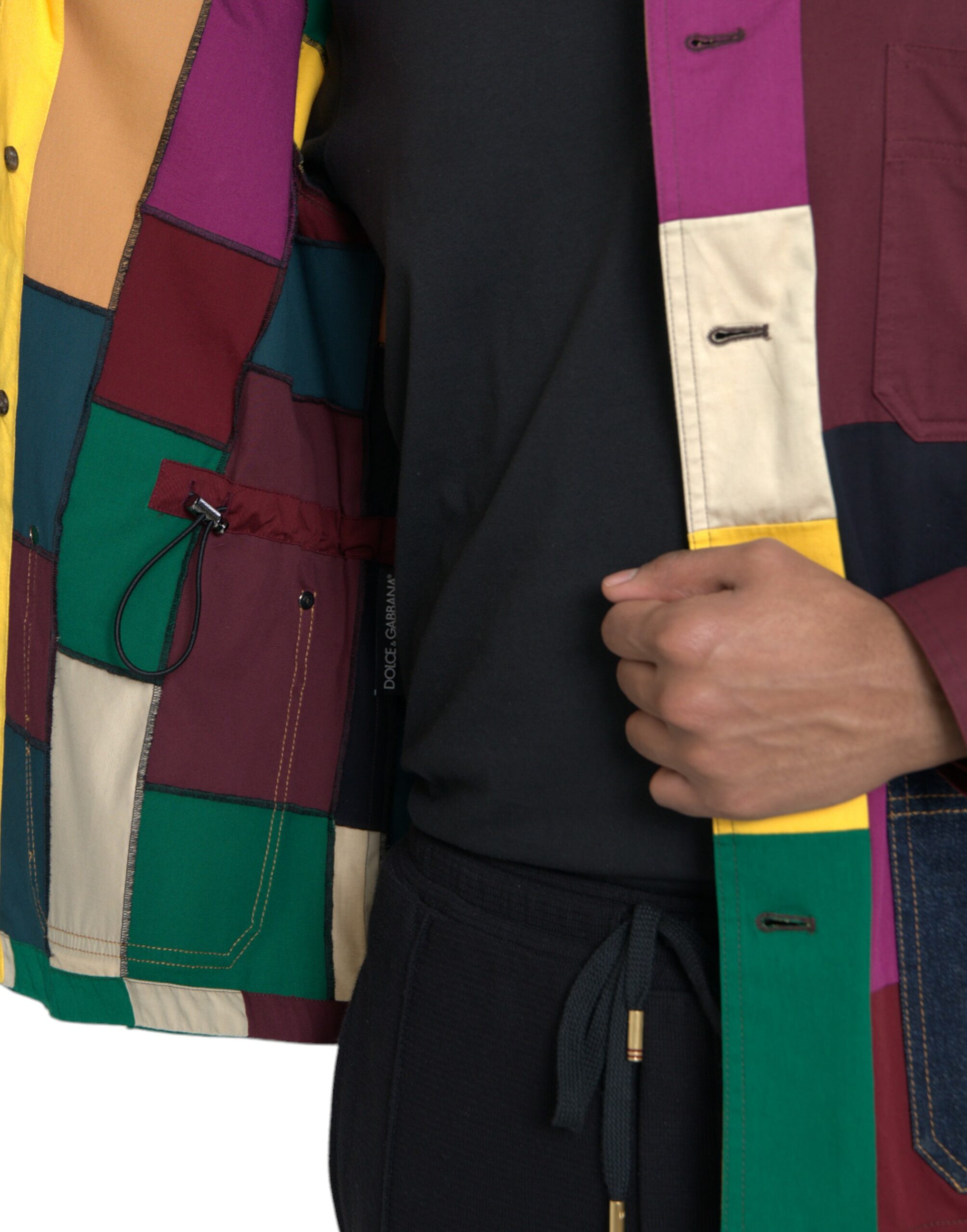 Multicolor Patchwork Cotton Collared Jacket - ventzia