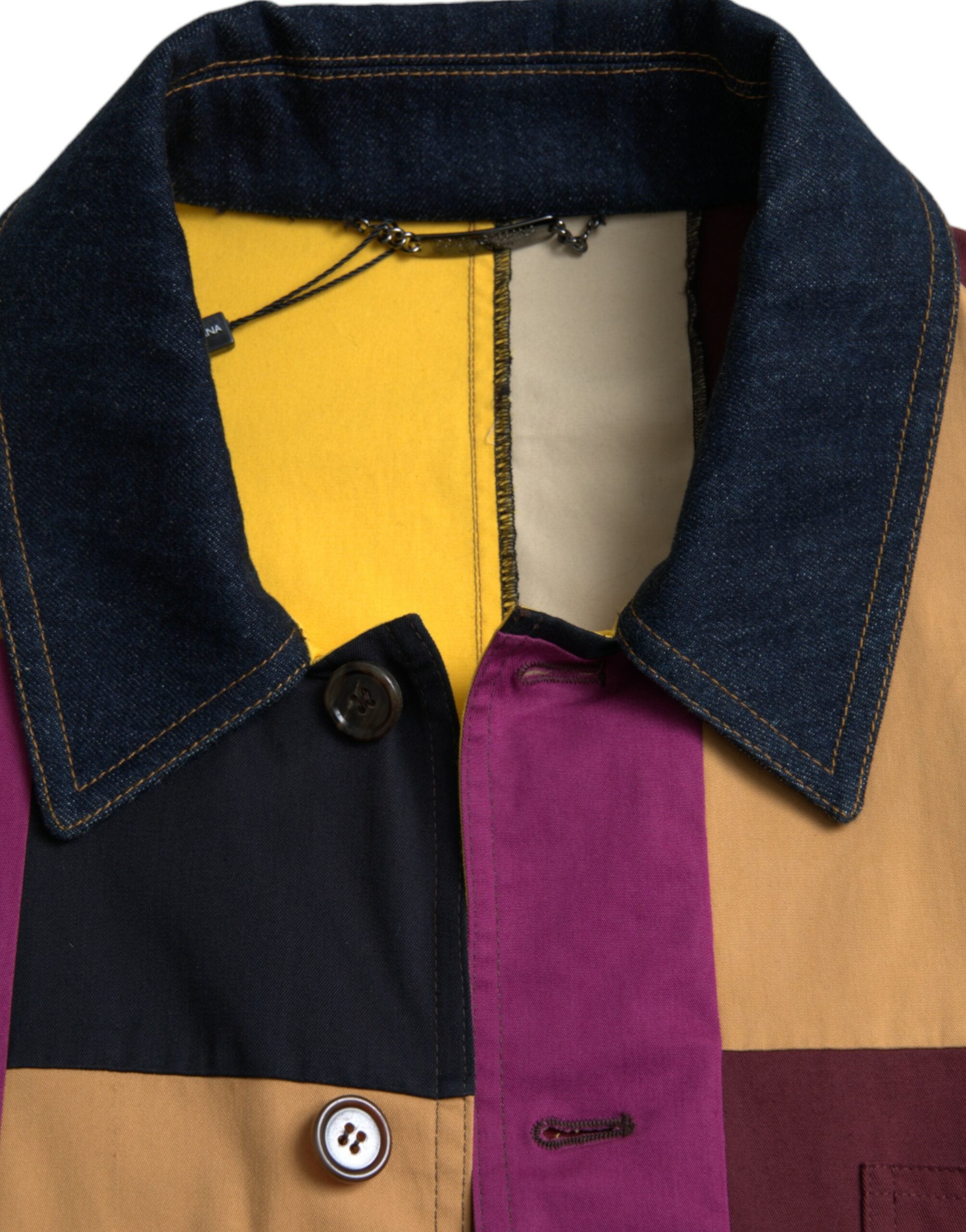 Multicolor Patchwork Cotton Collared Jacket - ventzia
