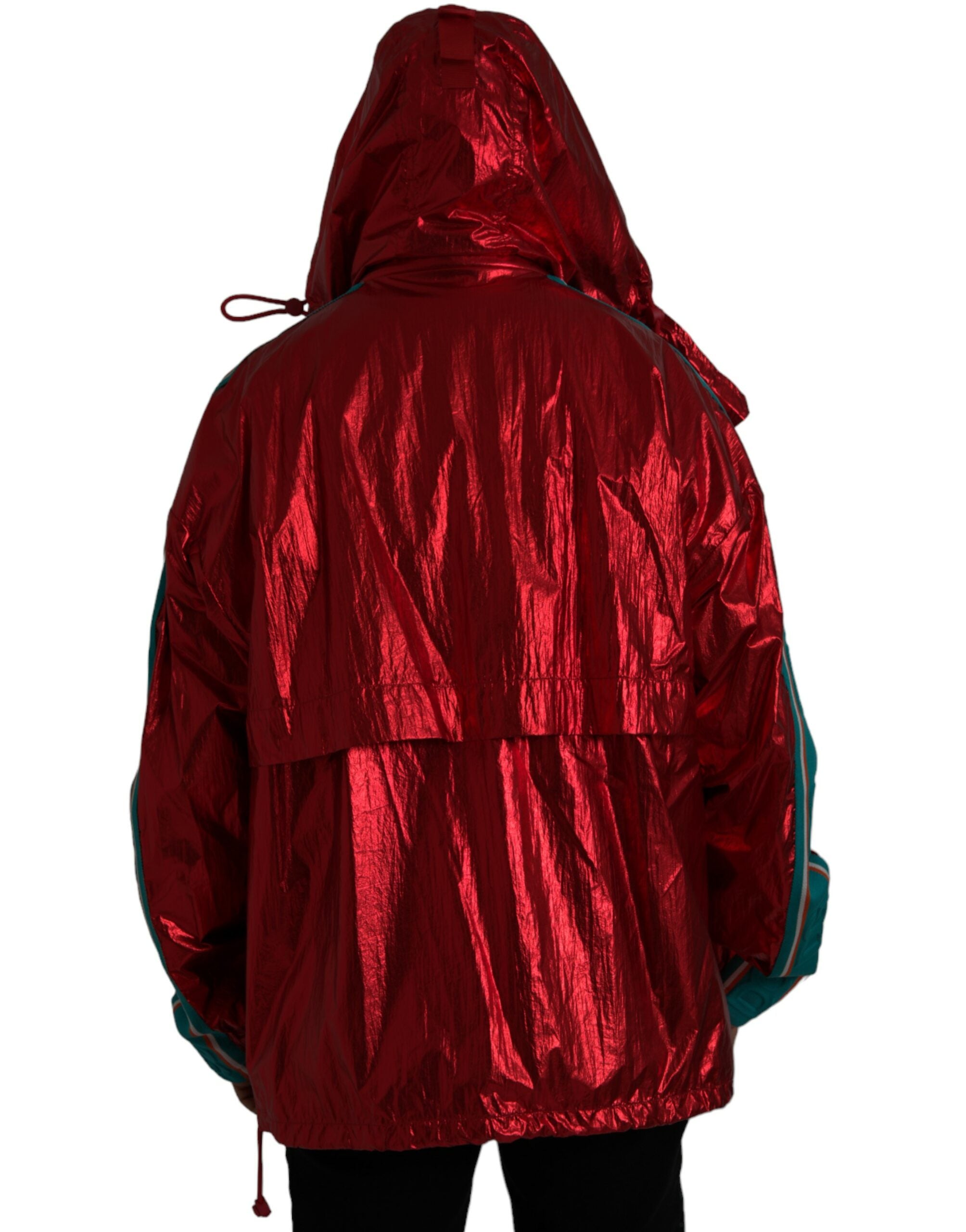 Red Nylon Hooded Pullover Sweatshirt Jacket - ventzia