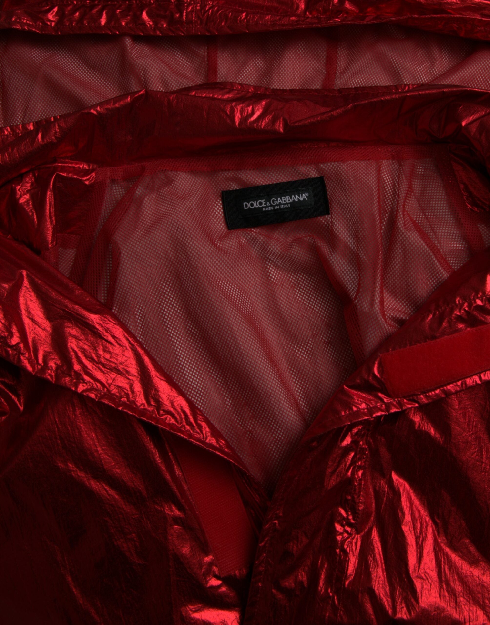 Red Nylon Hooded Pullover Sweatshirt Jacket - ventzia