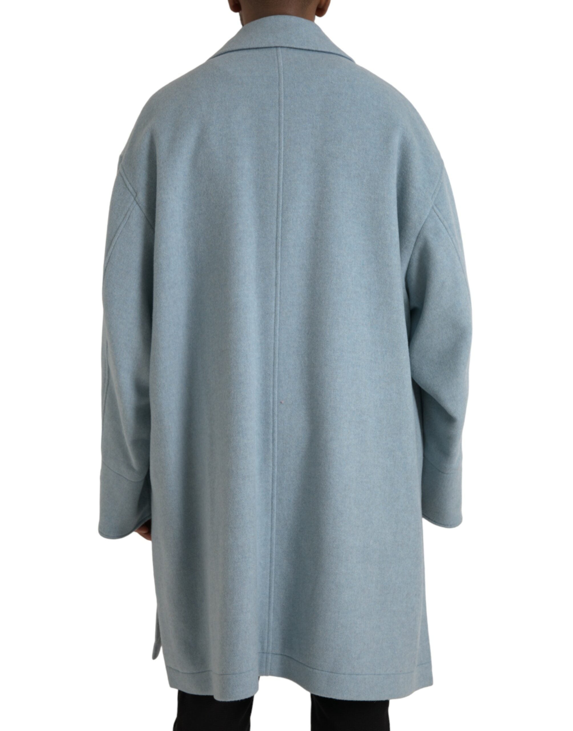 Light Blue Wool Button Trench Coat Jacket - ventzia