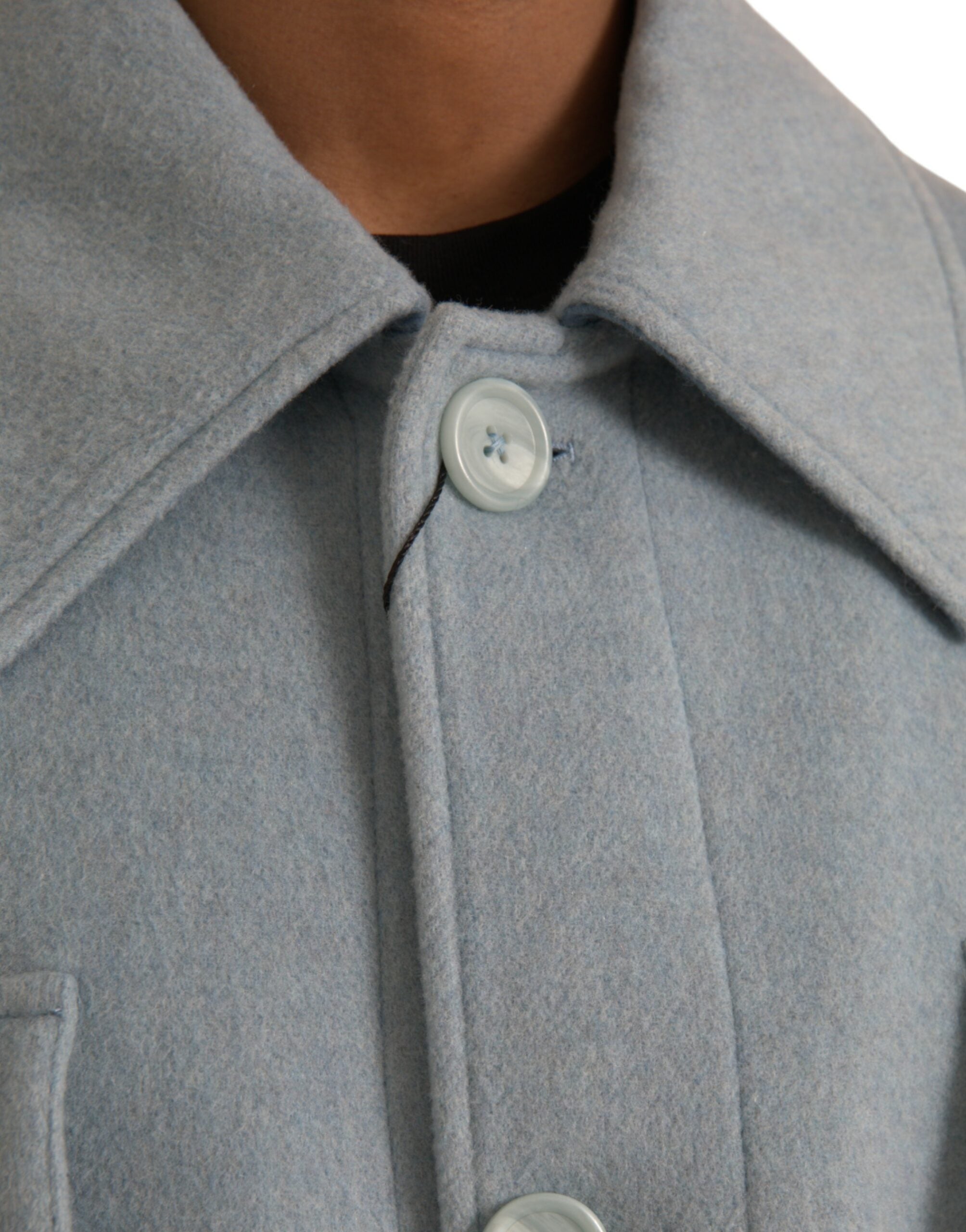 Light Blue Wool Button Trench Coat Jacket - ventzia