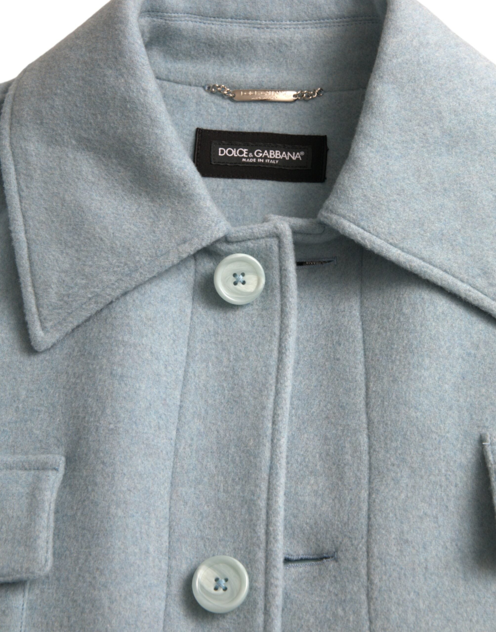 Light Blue Wool Button Trench Coat Jacket - ventzia