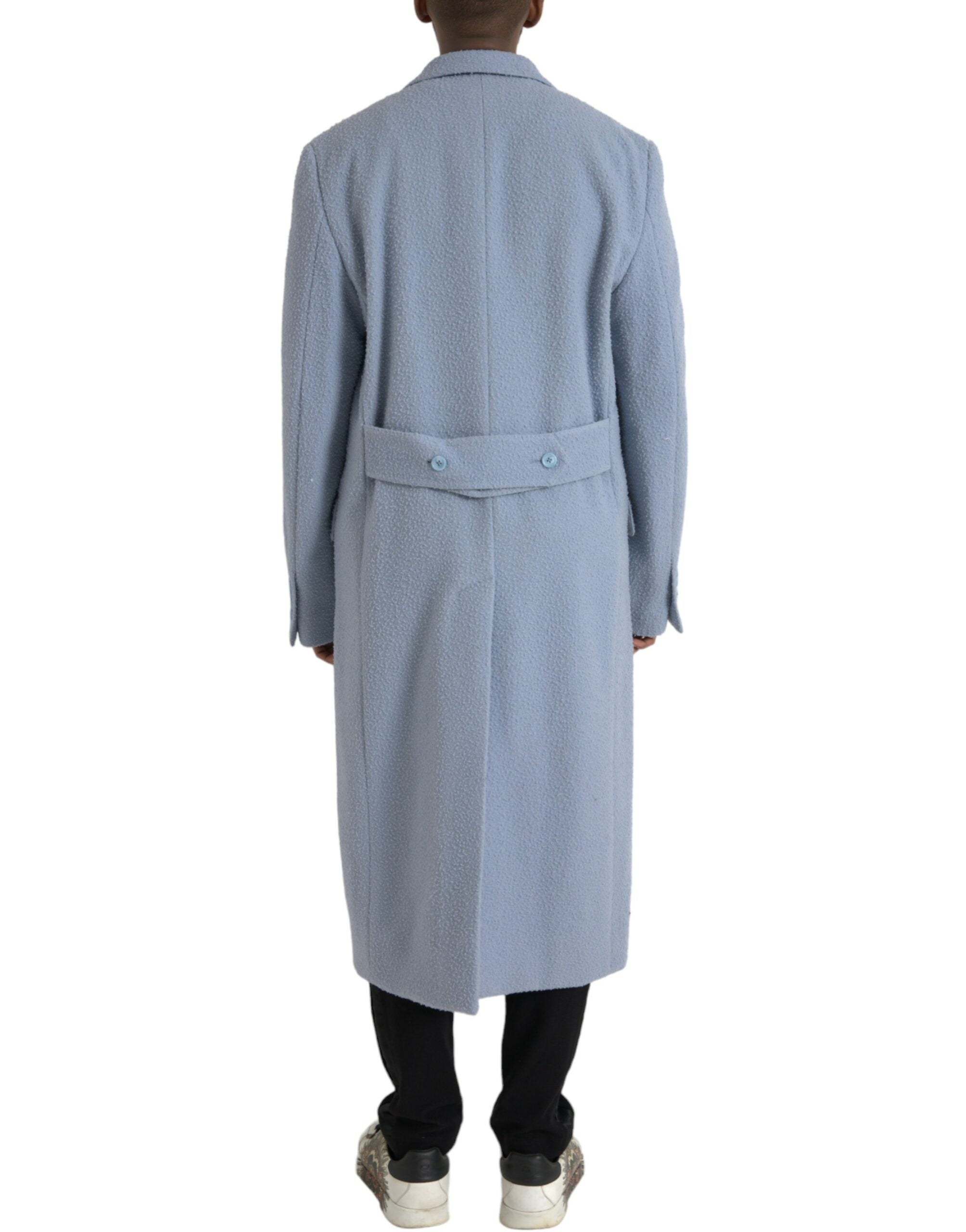 Blue Double Breasted Long Trench Coat Jacket - ventzia