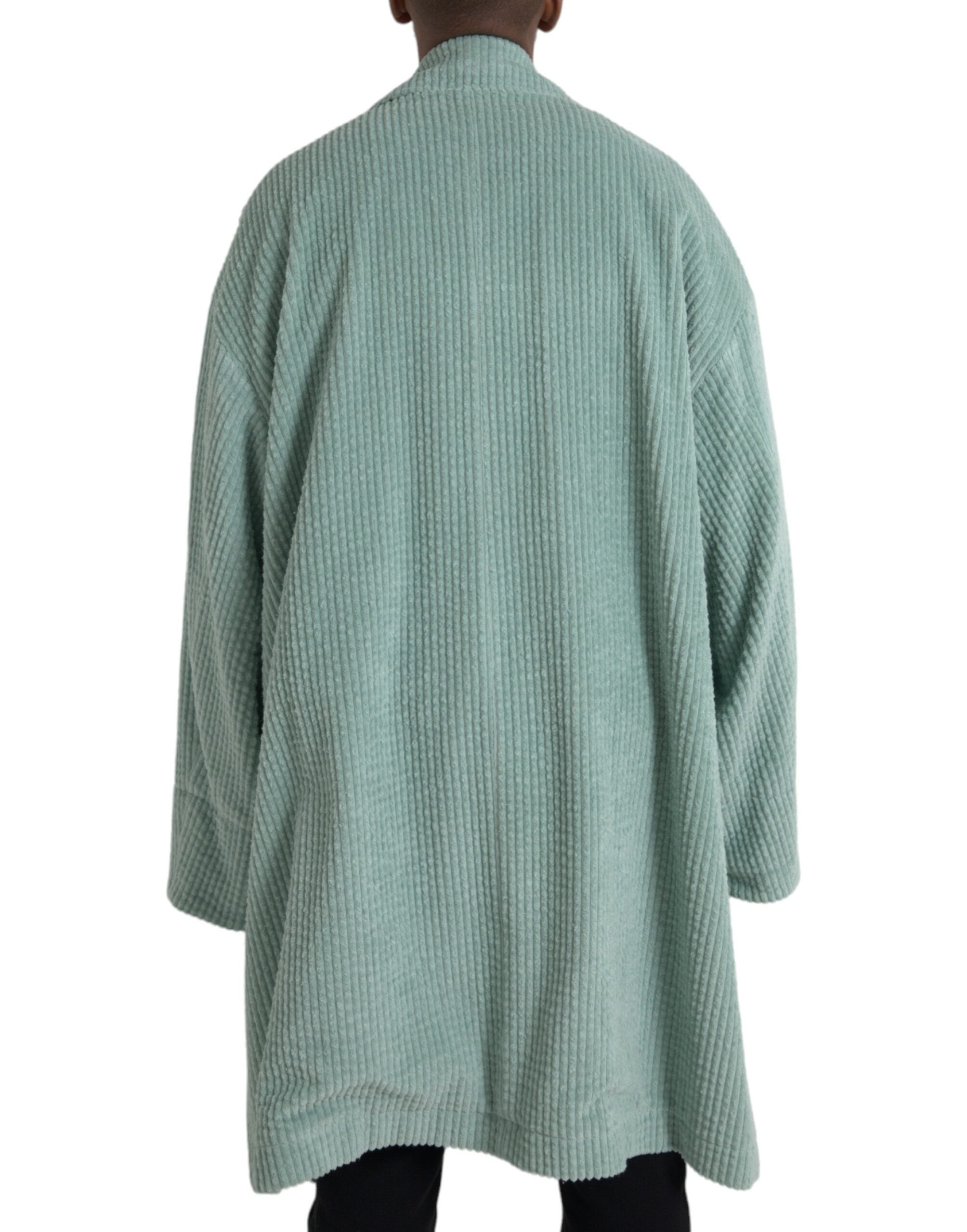 Blue Double Breasted Corduroy Cotton Jacket - ventzia