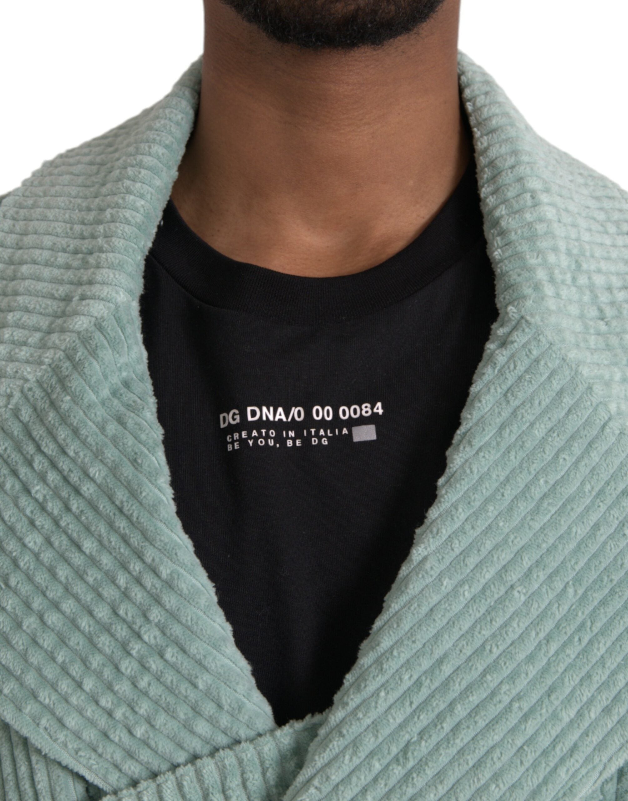 Blue Double Breasted Corduroy Cotton Jacket - ventzia