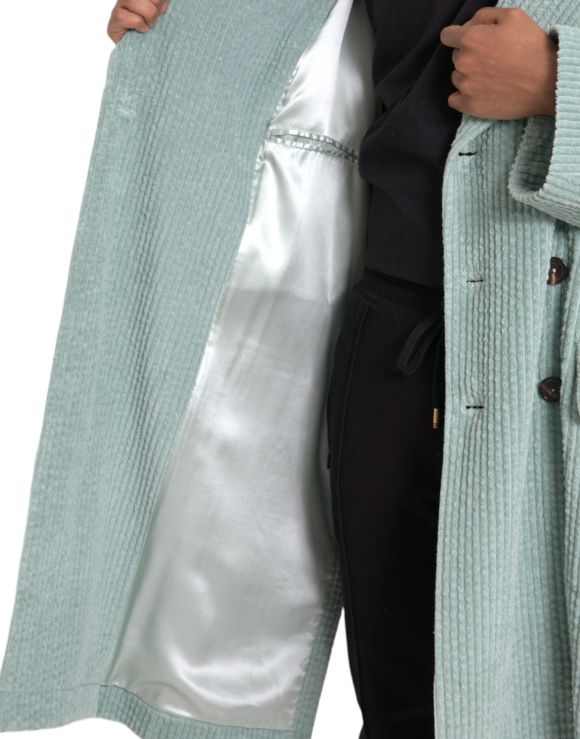 Blue Double Breasted Corduroy Cotton Jacket - ventzia