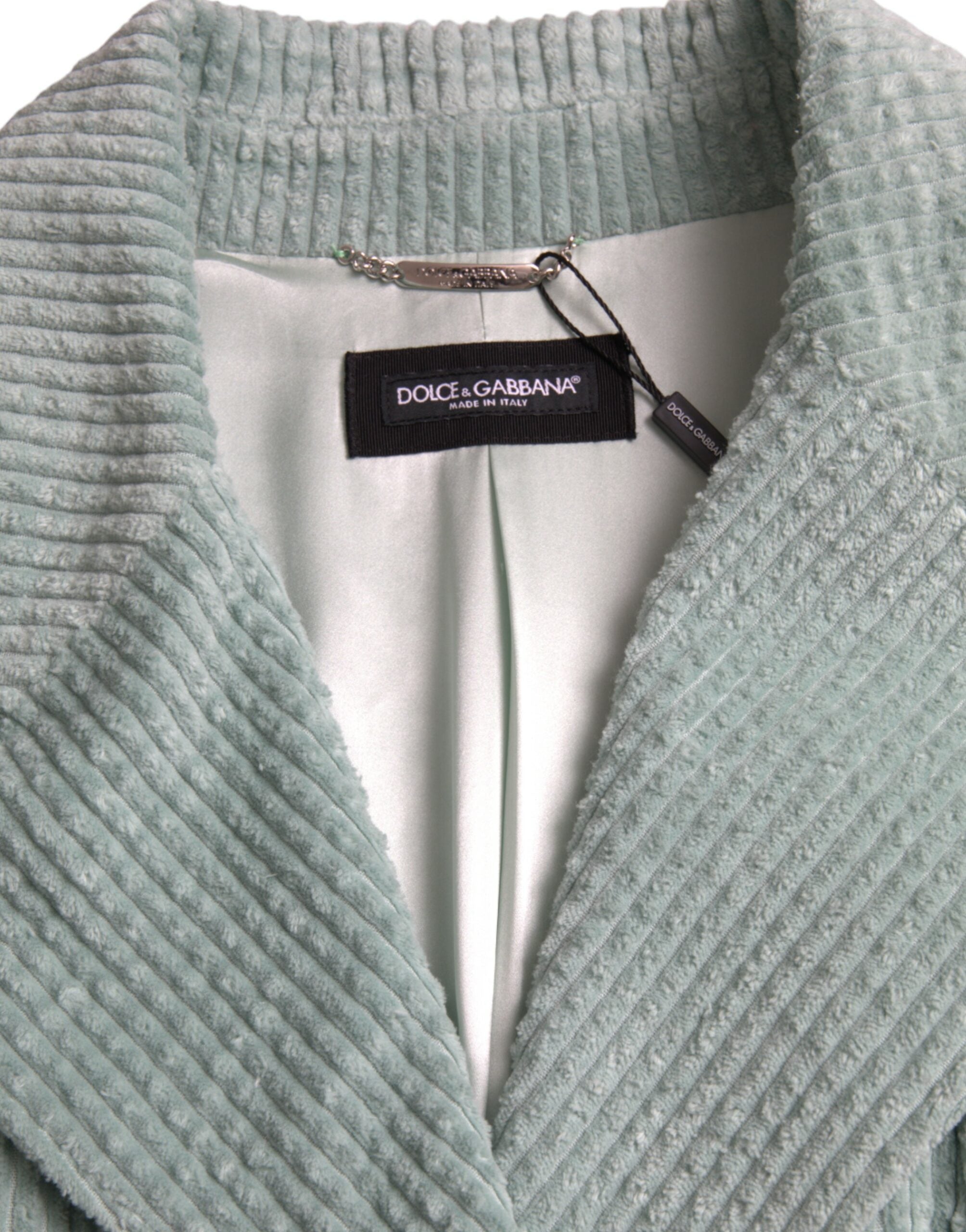 Blue Double Breasted Corduroy Cotton Jacket - ventzia