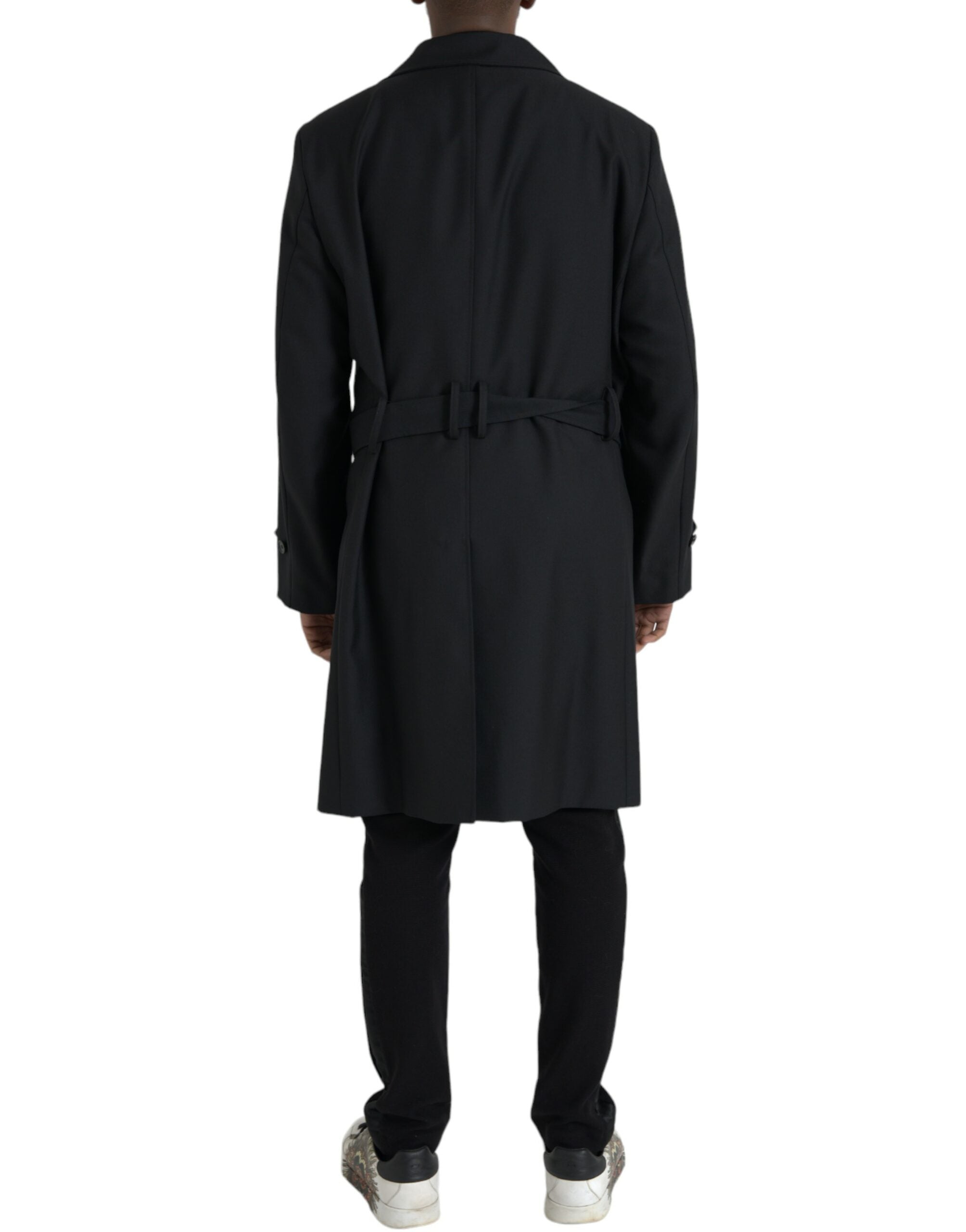 Black Double Breasted Trench Coat Jacket - ventzia