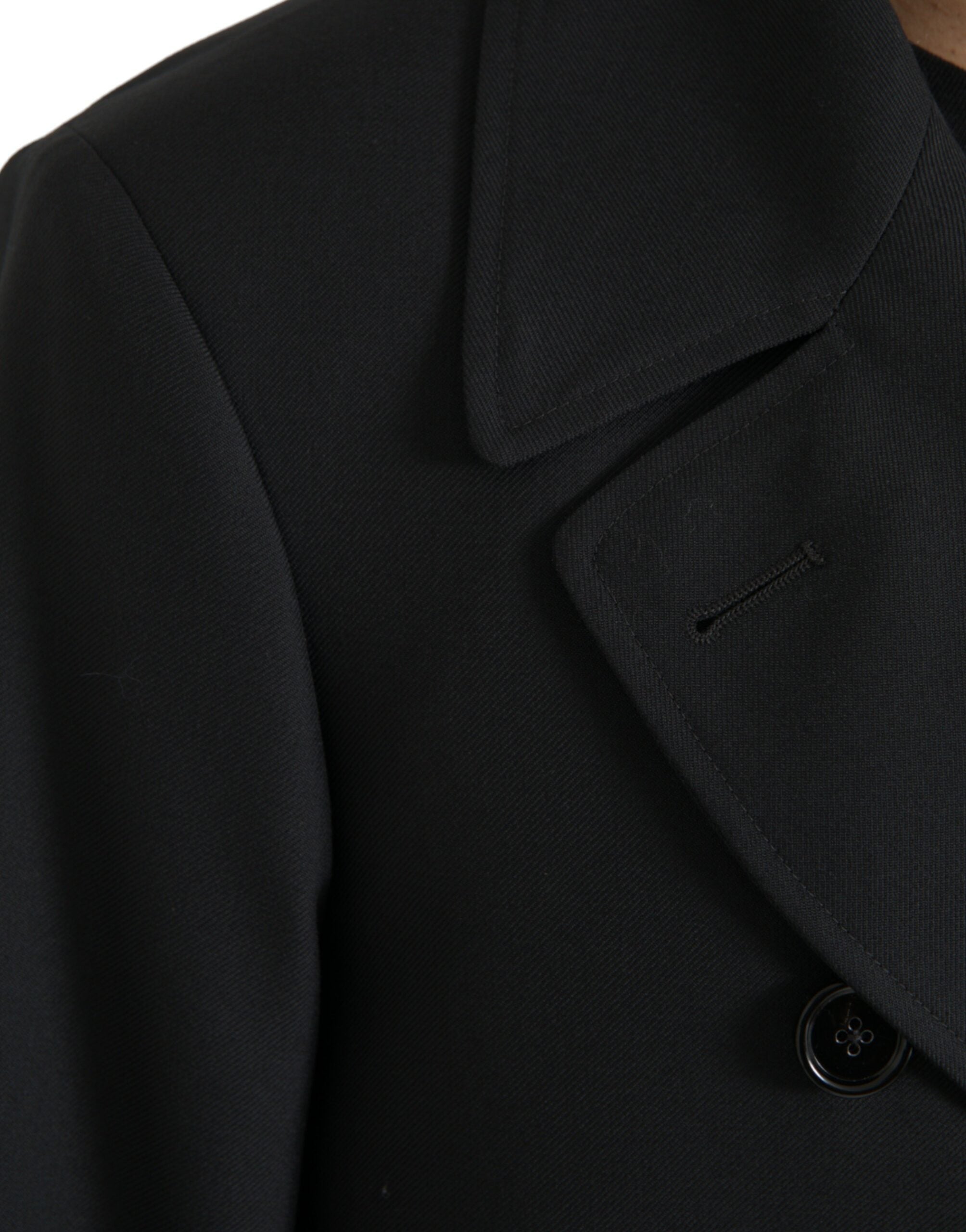 Black Double Breasted Trench Coat Jacket - ventzia
