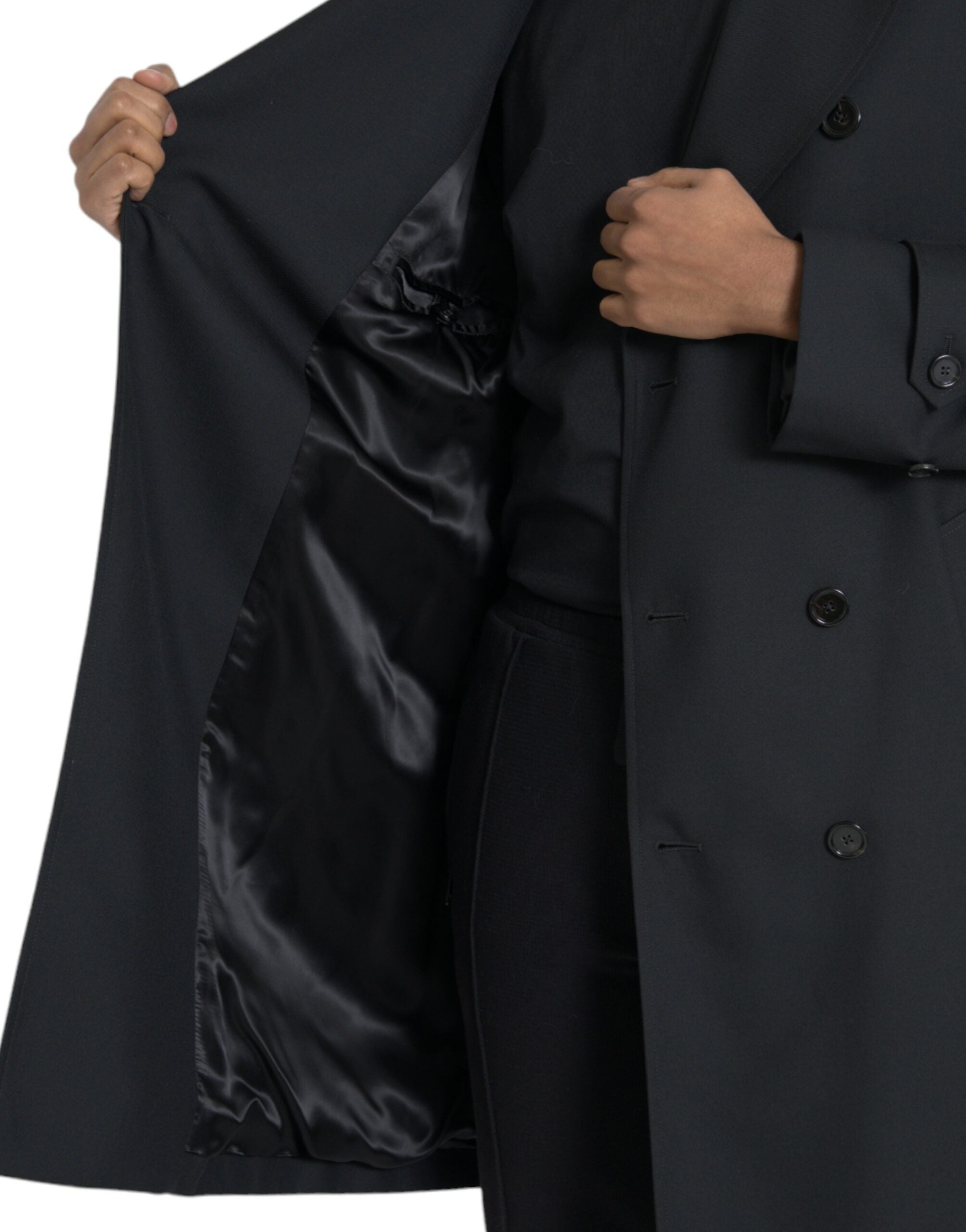 Black Double Breasted Trench Coat Jacket - ventzia
