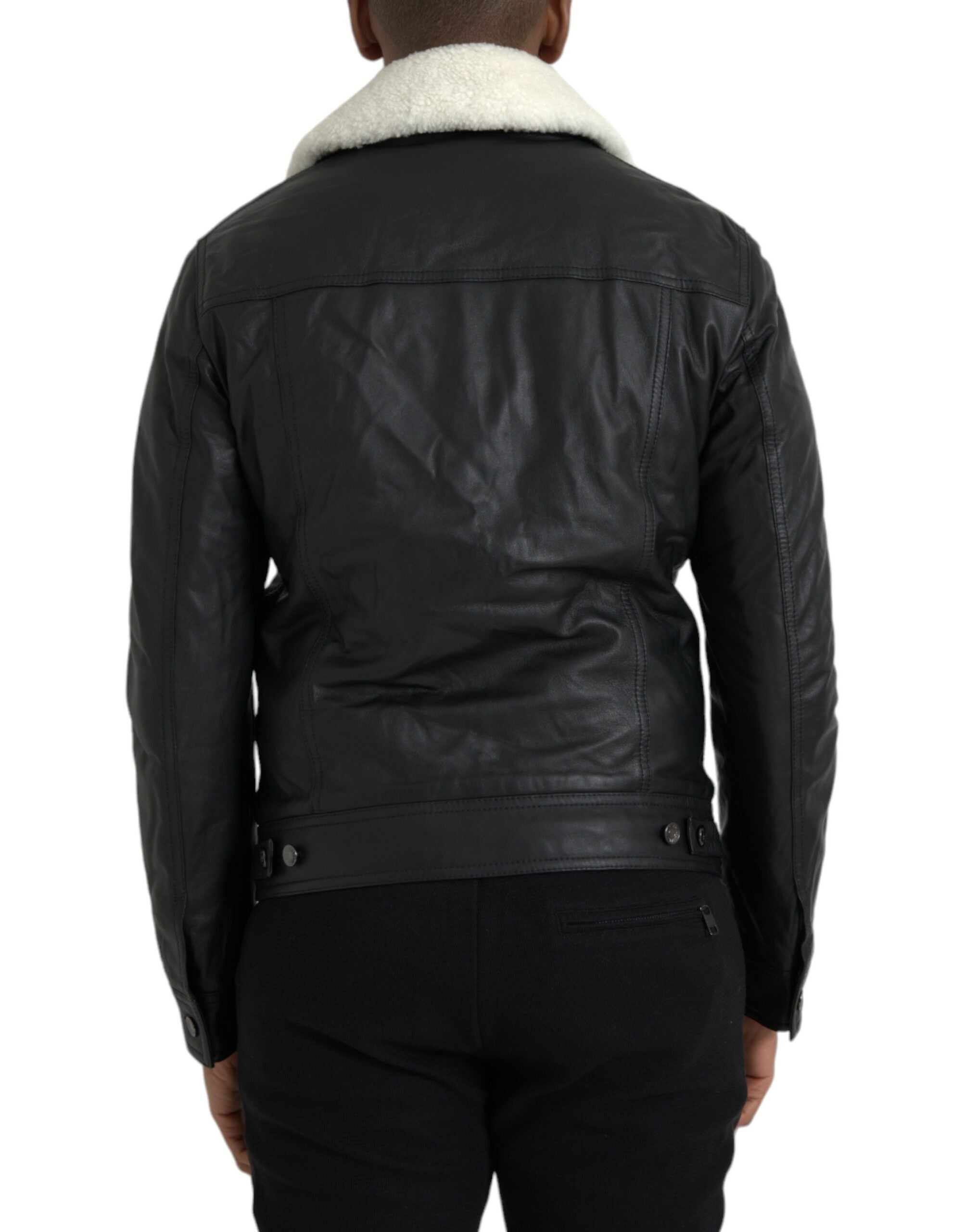 Black Leather Fur Collar Biker Coat Jacket - ventzia