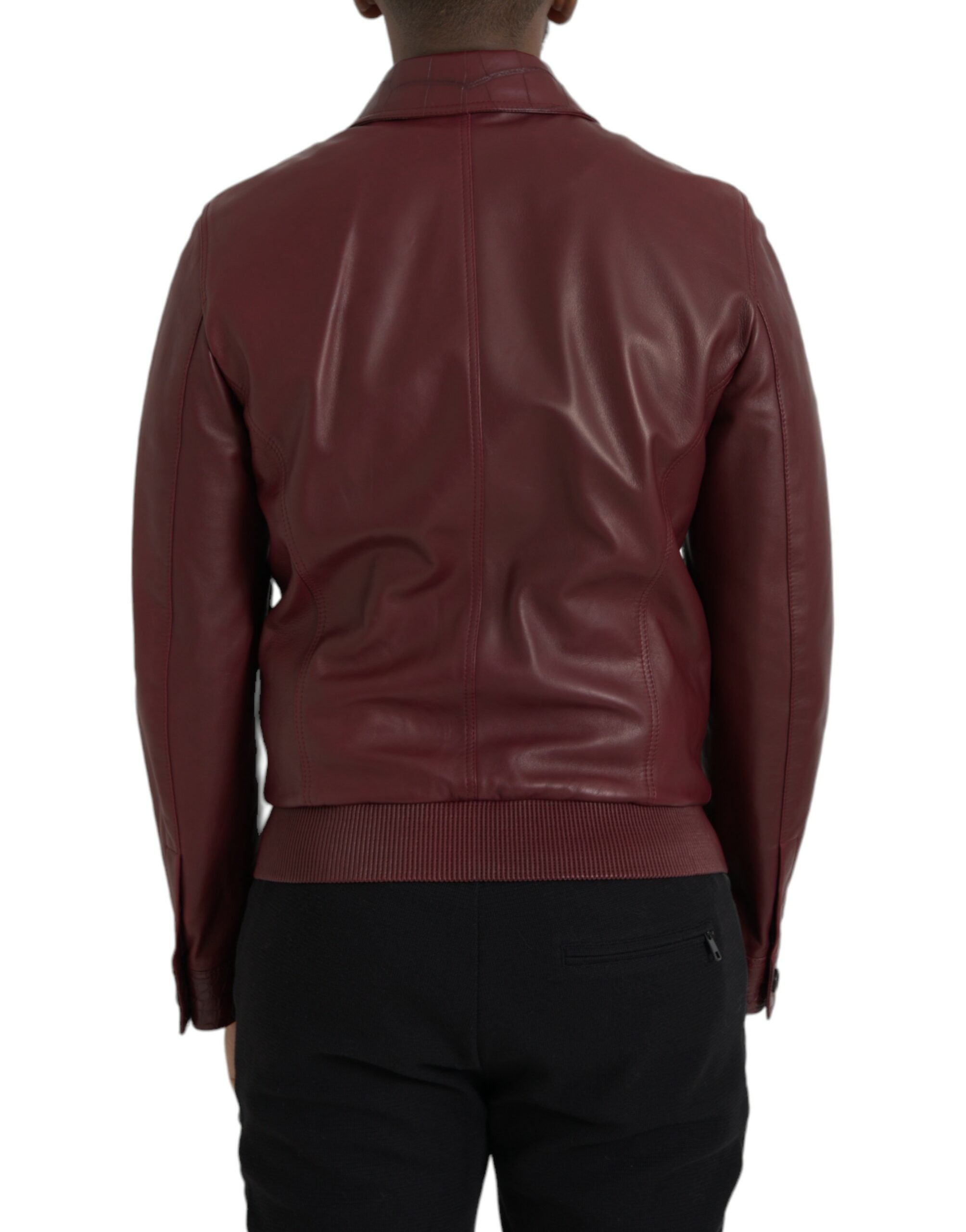 Maroon Exotic Leather Zip Biker Coat Jacket - ventzia