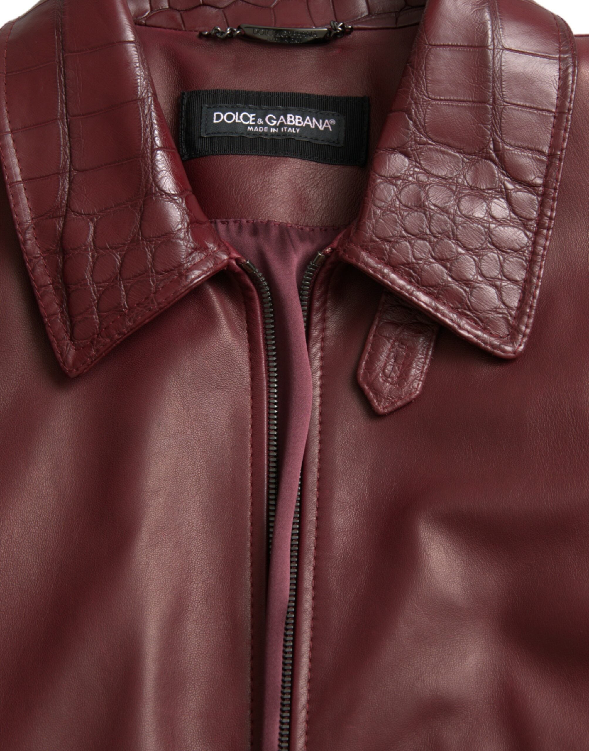 Maroon Exotic Leather Zip Biker Coat Jacket - ventzia
