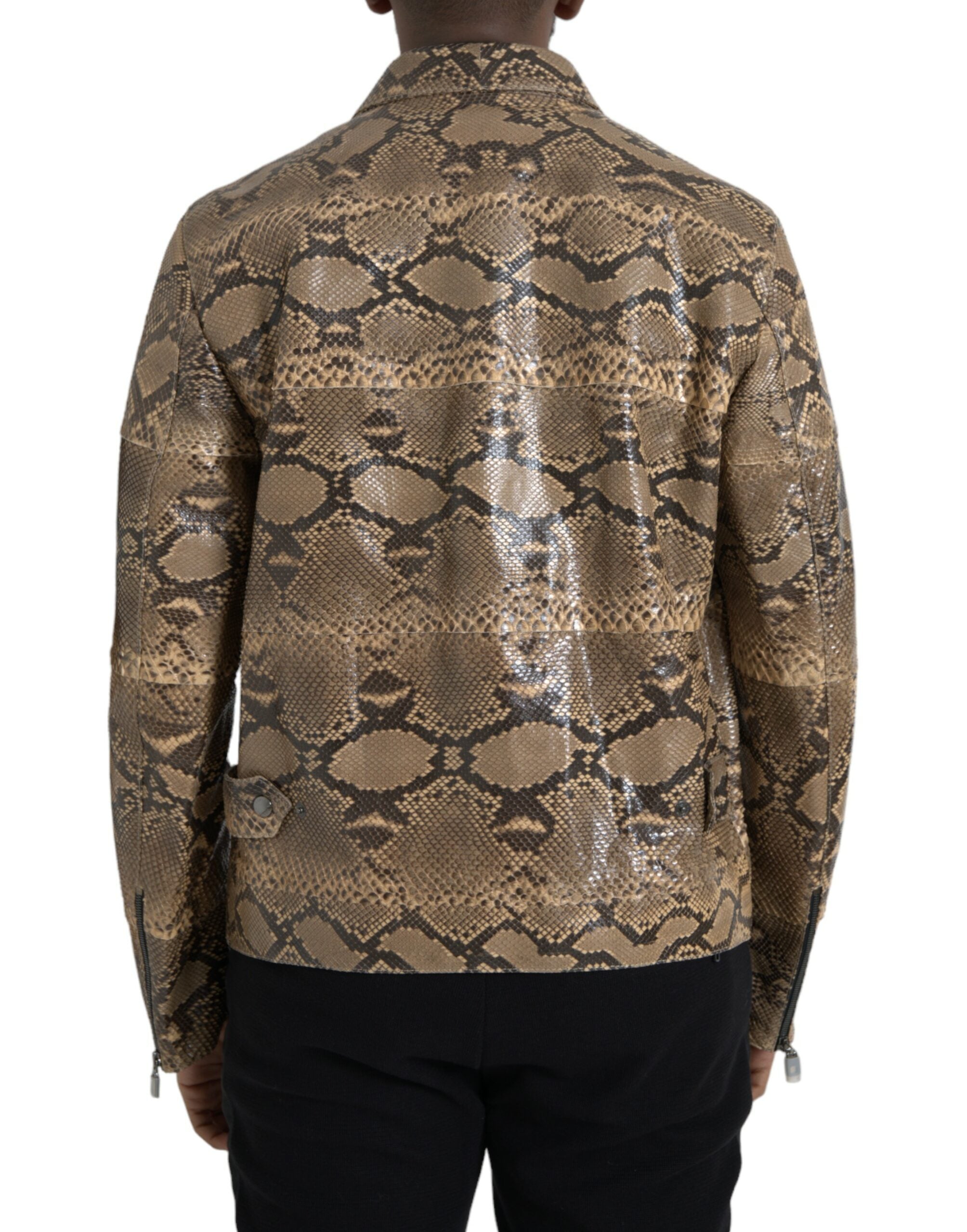 Beige Exotic Leather Biker Blouson Jacket - ventzia