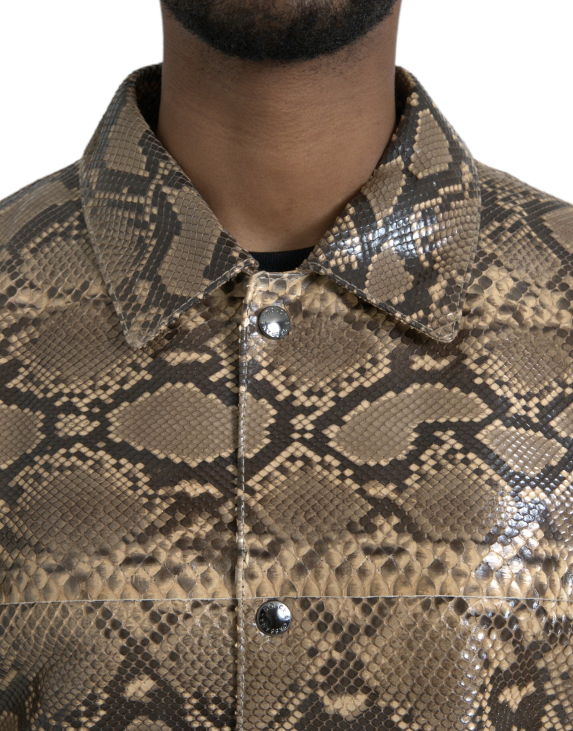 Beige Exotic Leather Biker Blouson Jacket - ventzia