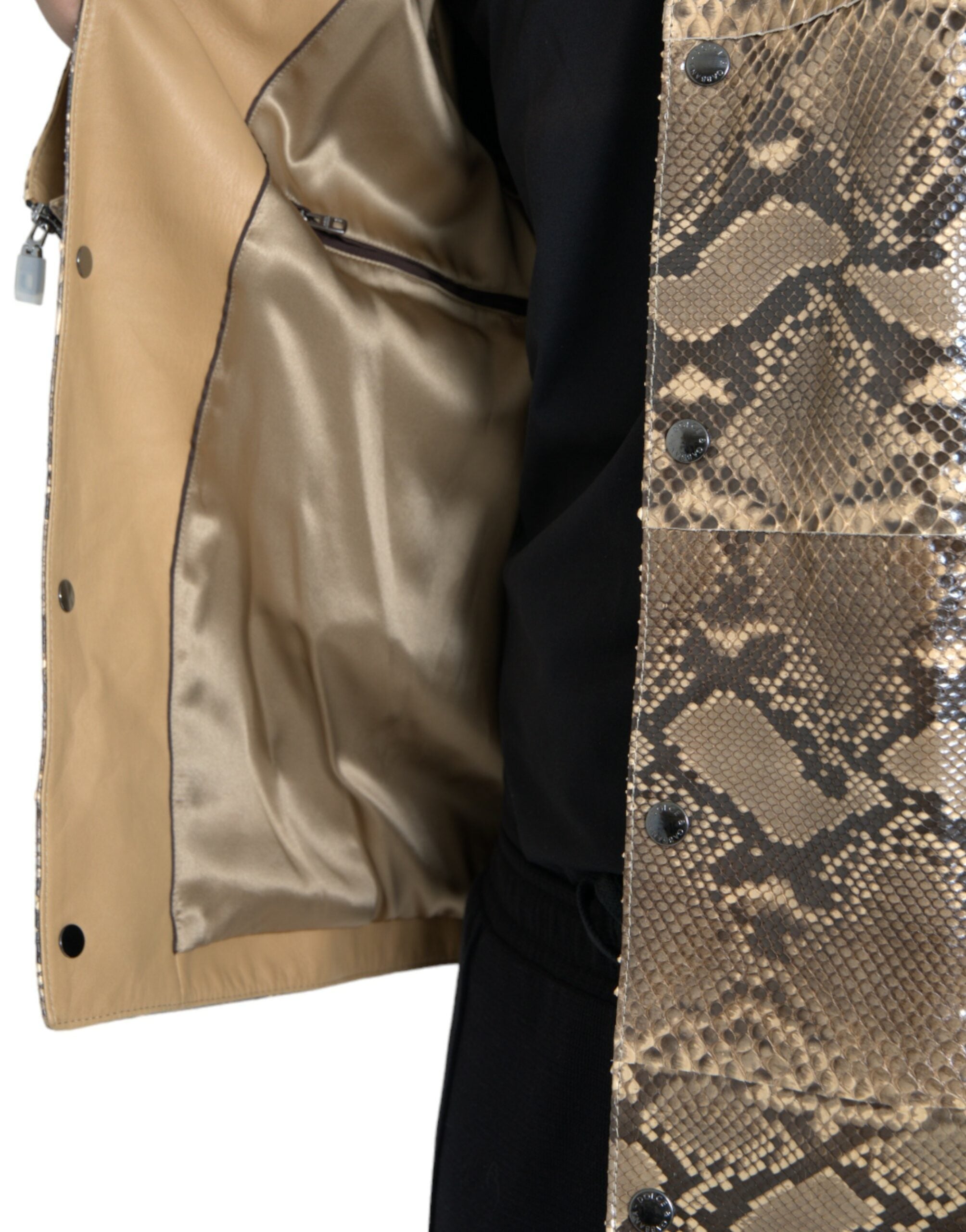 Beige Exotic Leather Biker Blouson Jacket - ventzia