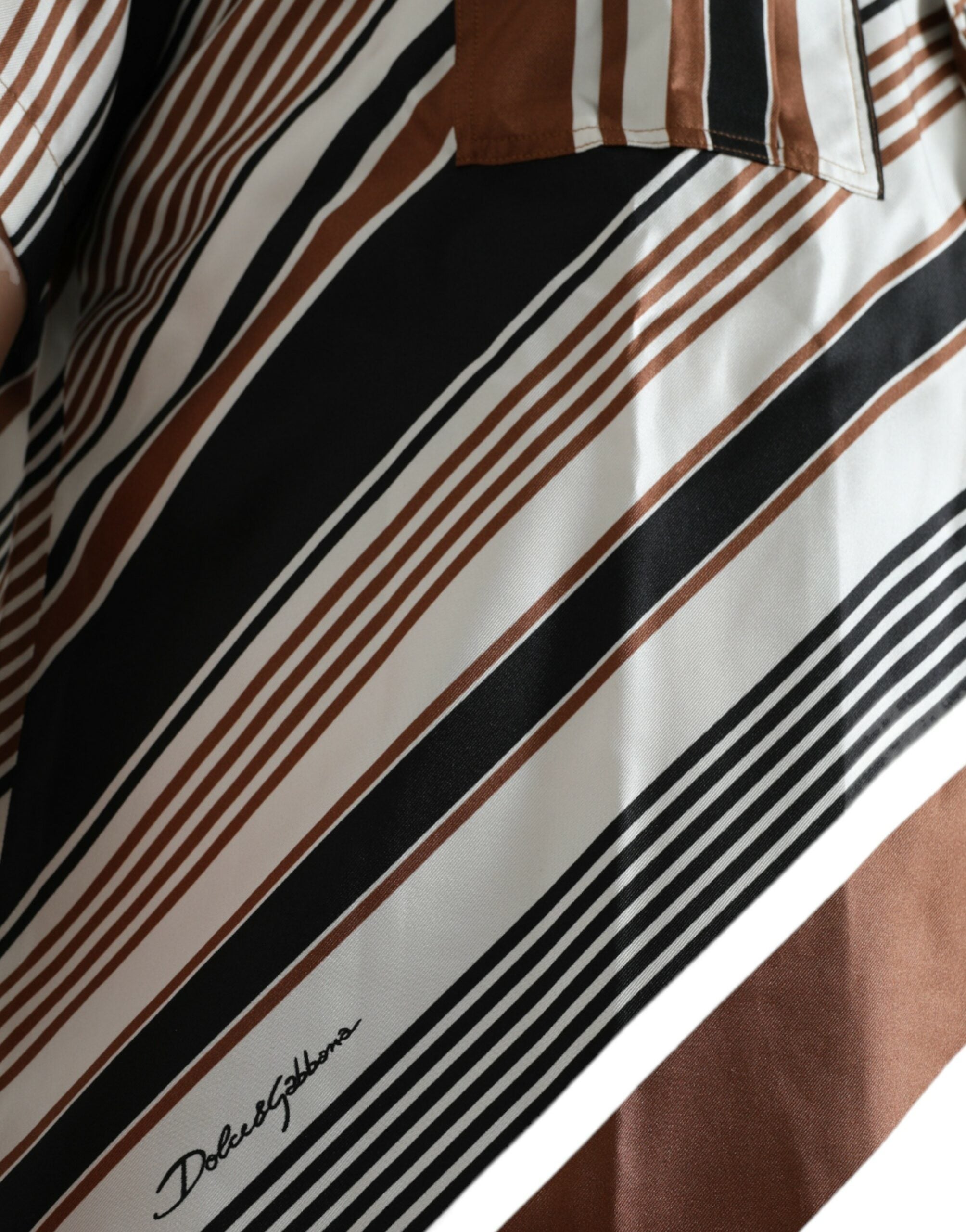 Brown White Silk Striped Short Sleeve Shirt - ventzia