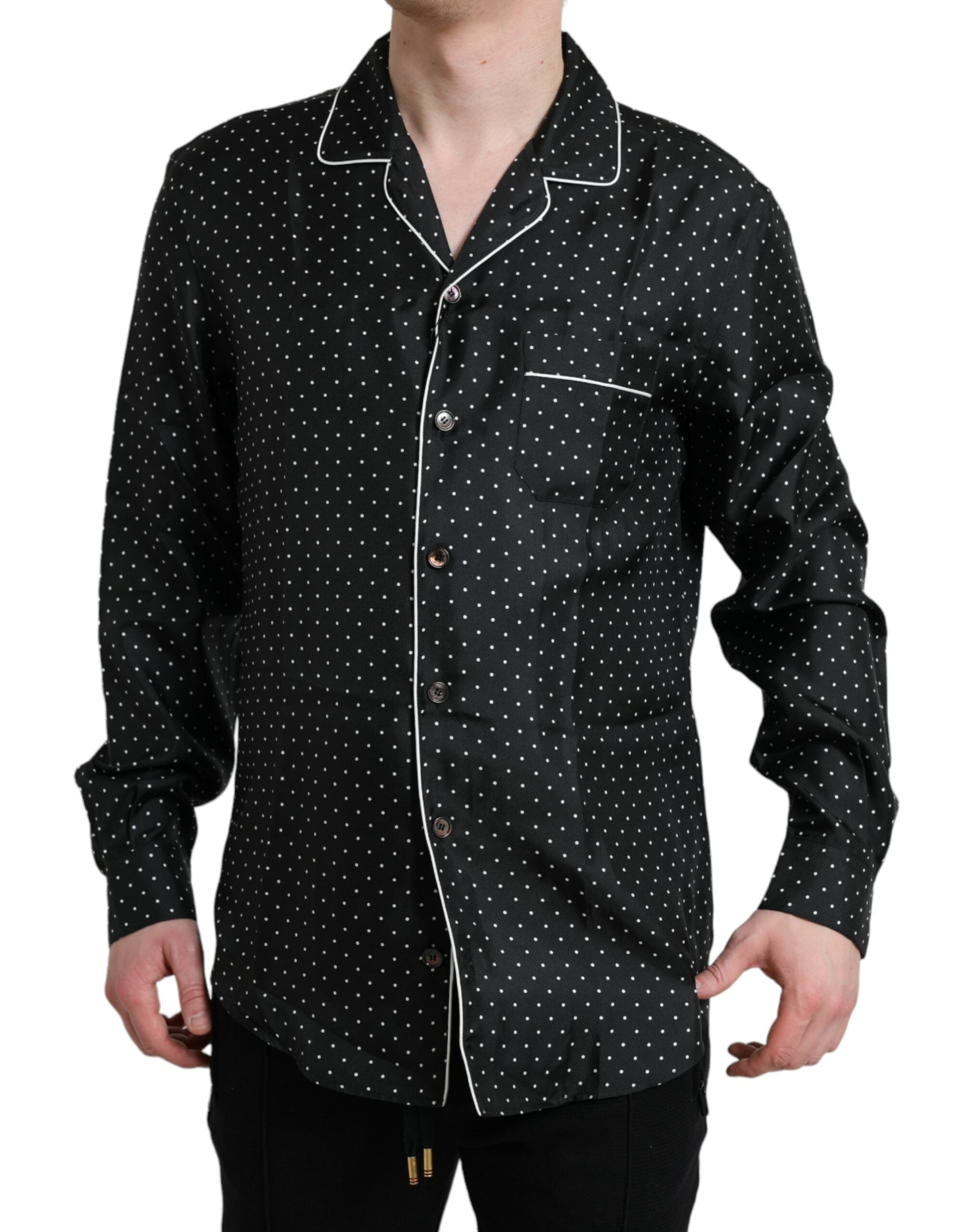 Black Polka Dot Silk Long Sleeve Shirt - ventzia
