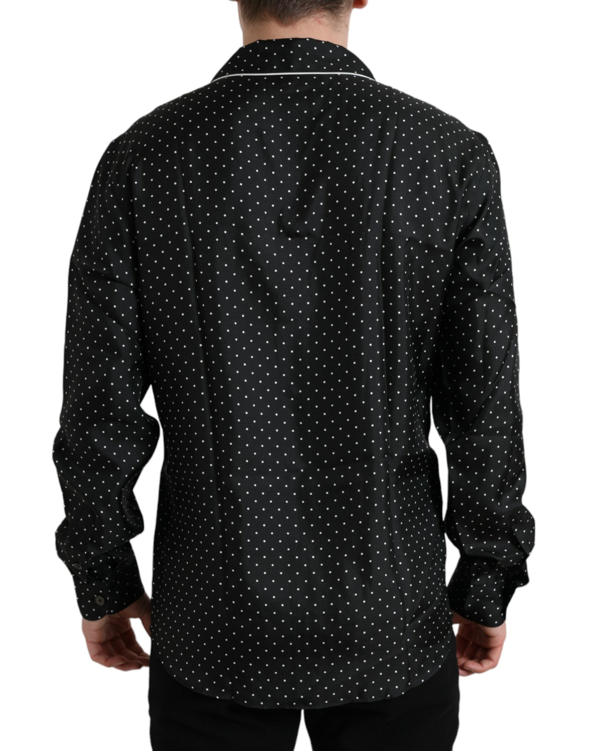Black Polka Dot Silk Long Sleeve Shirt - ventzia