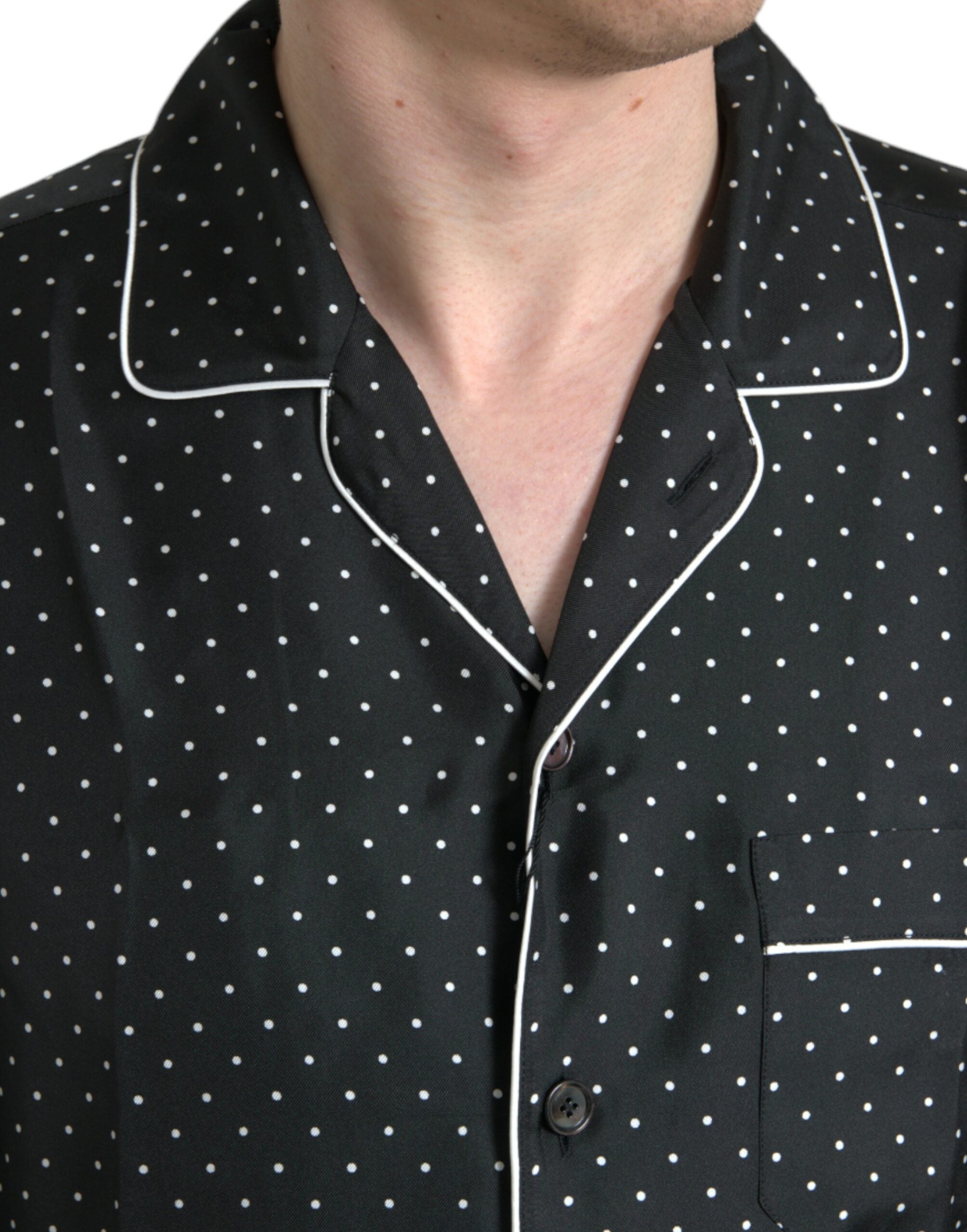 Black Polka Dot Silk Long Sleeve Shirt - ventzia