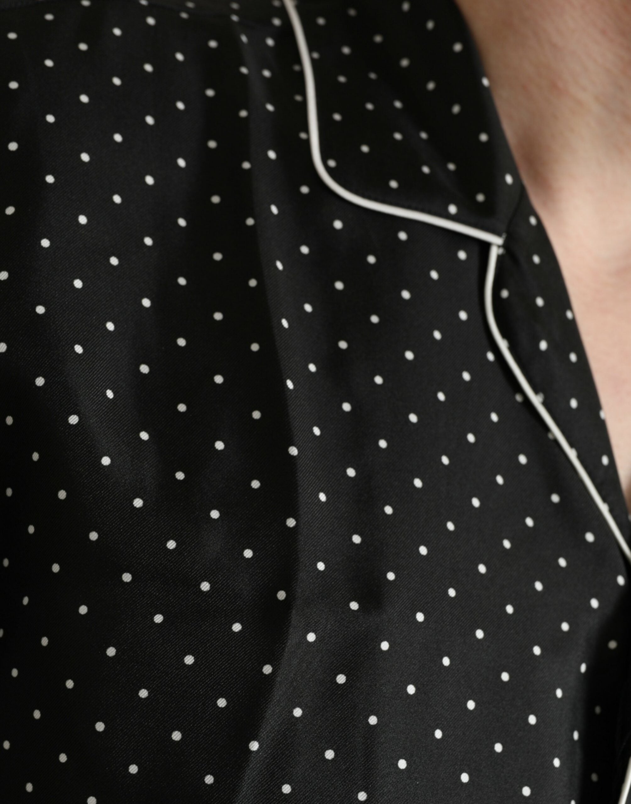 Black Polka Dot Silk Long Sleeve Shirt - ventzia